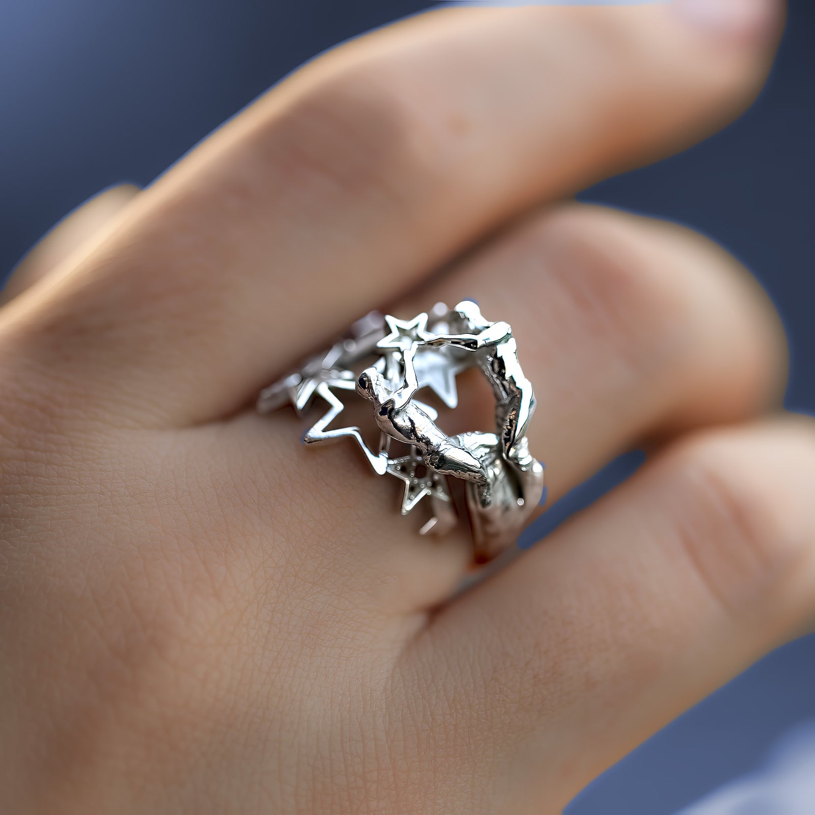 Gemini horoscope vintage style ring in silver with twins figures and star on hand, Pride Gift, personalized gift, CITIMI