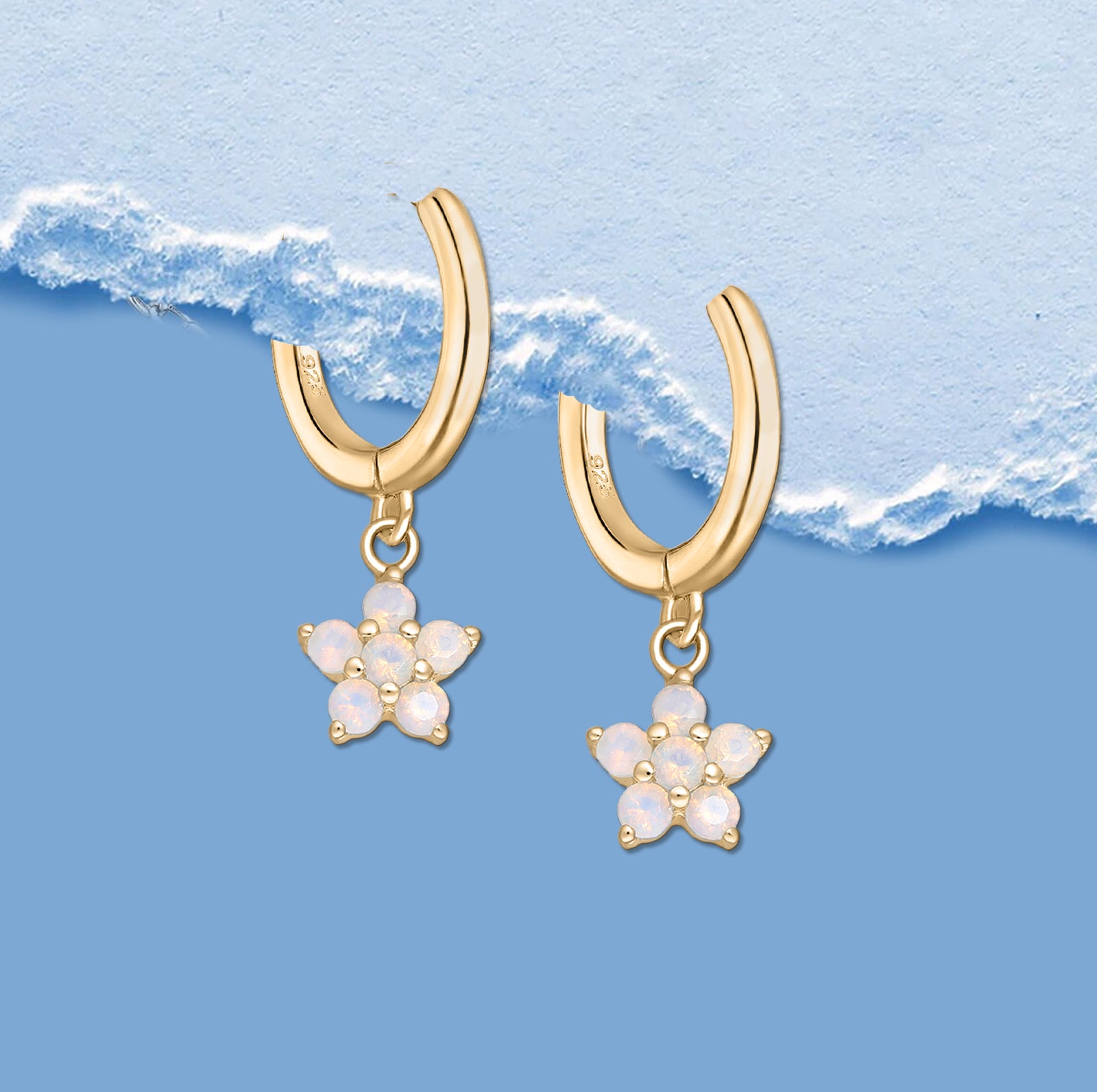 Flower hoops, Opal Hoop Earrings