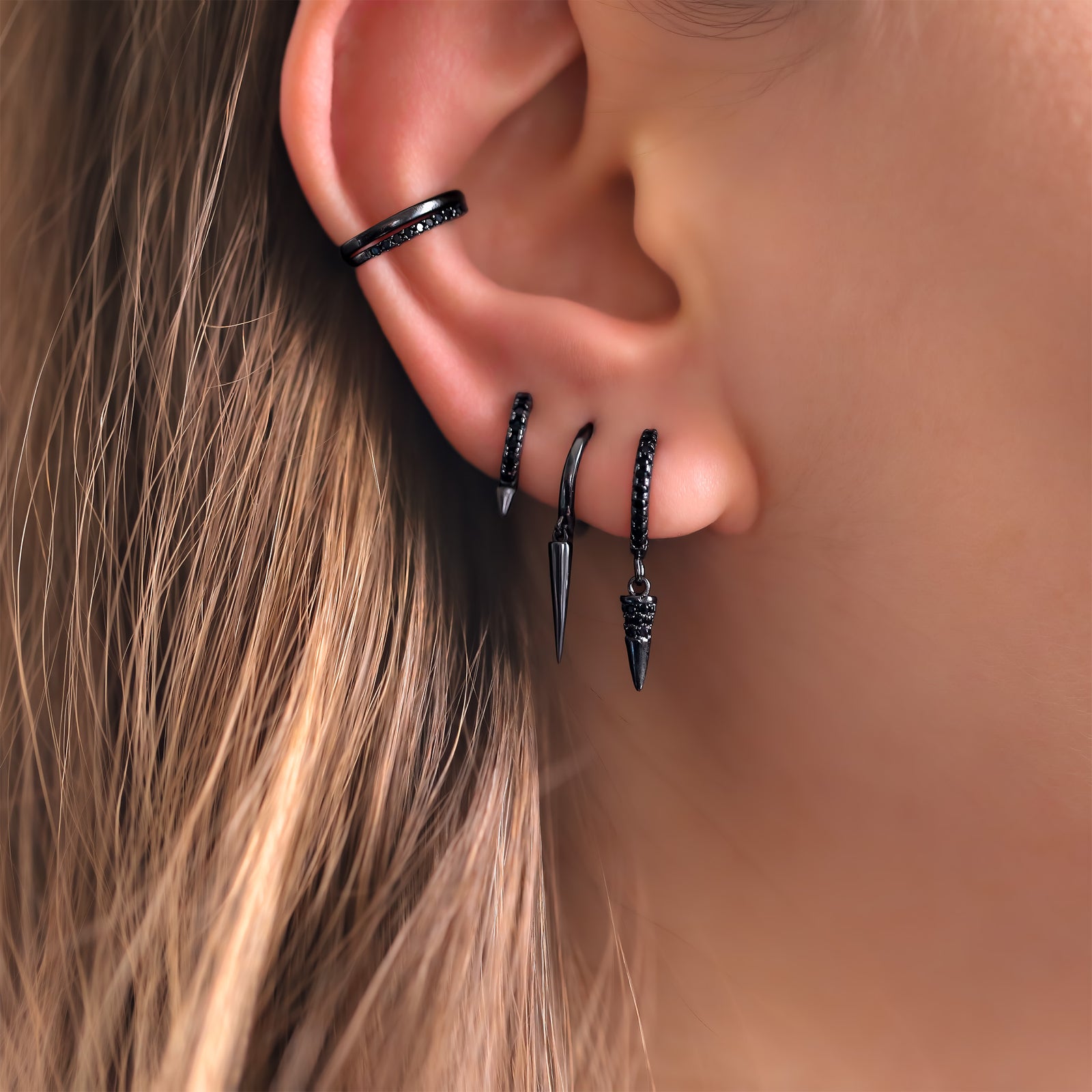 Black Spike Earring Set