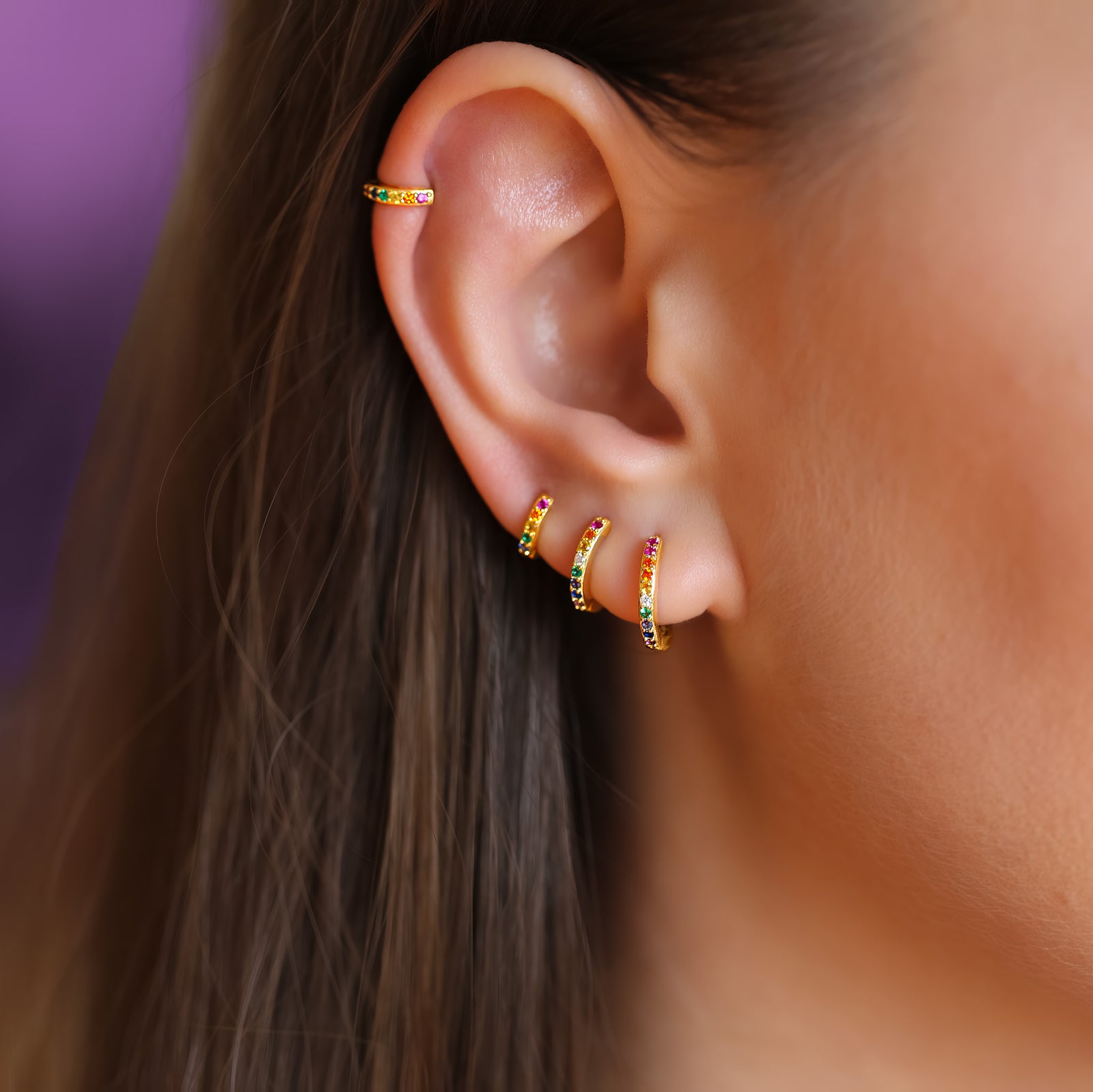Rainbow Huggie Hoop Earrings