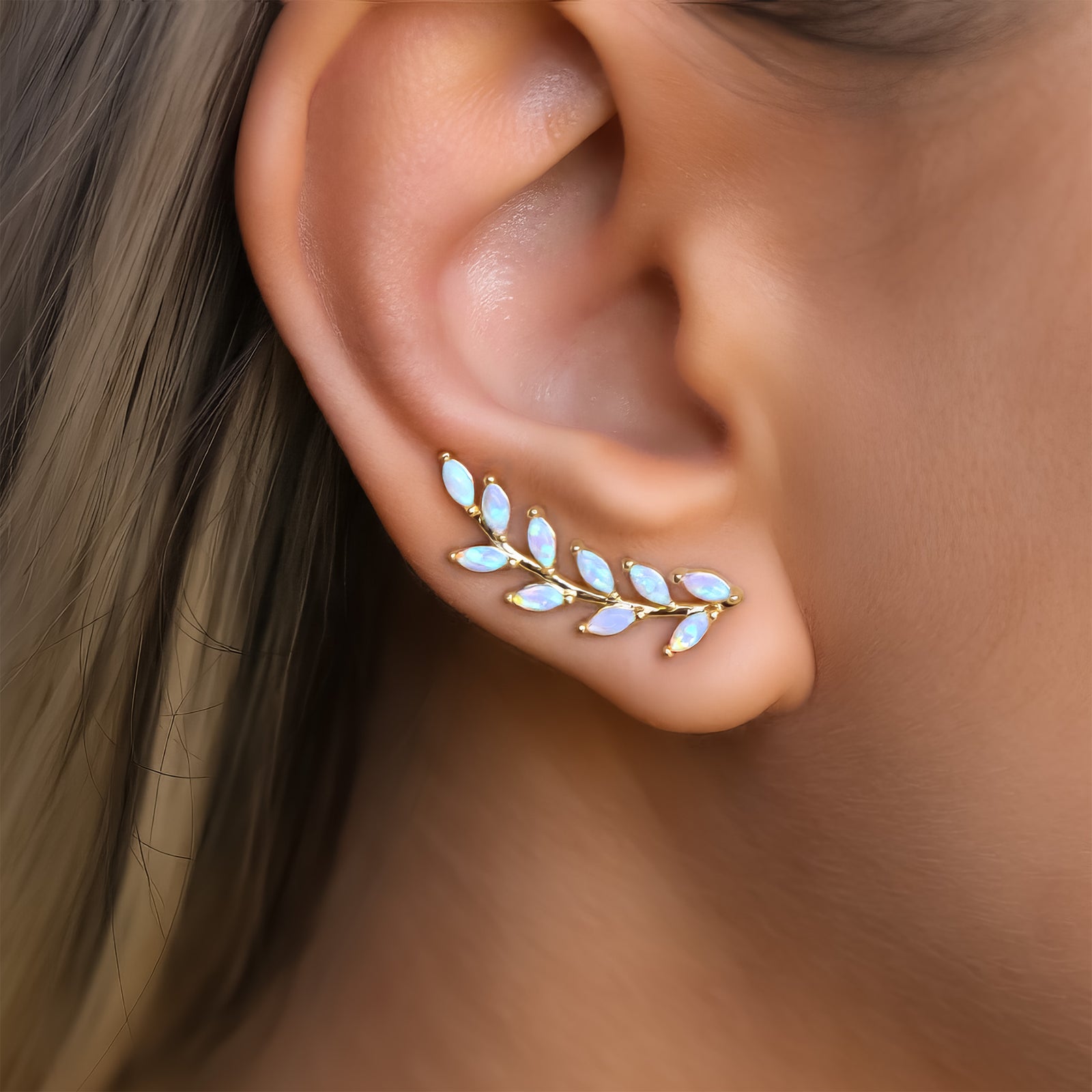 Opal Leaf Ear Climbers