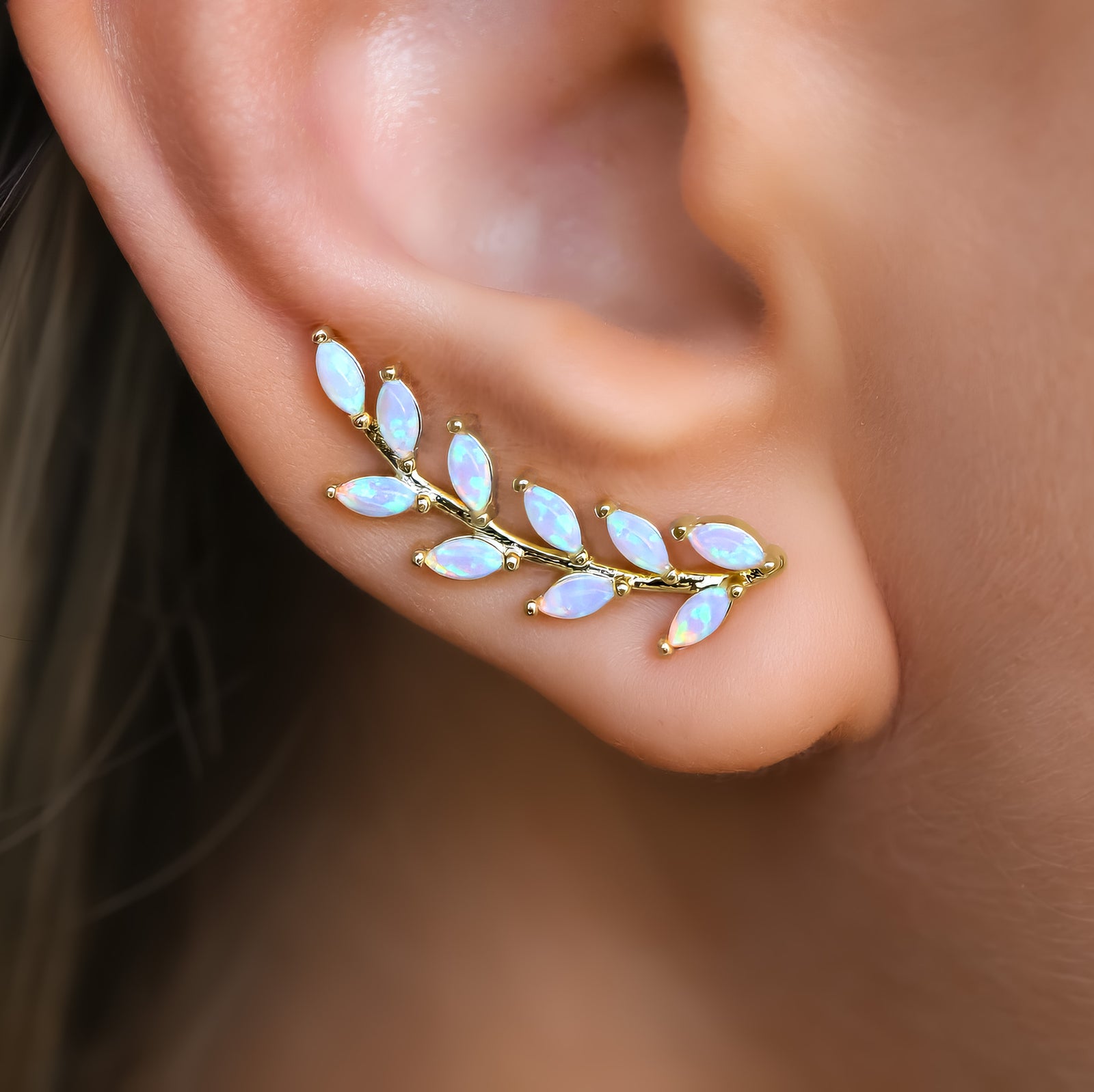 Opal Leaf Ear Climbers