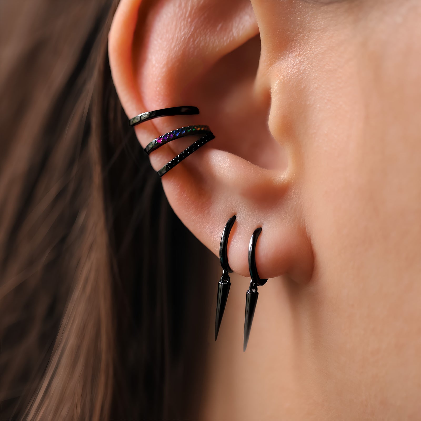 Black Rainbow Ear Cuff
