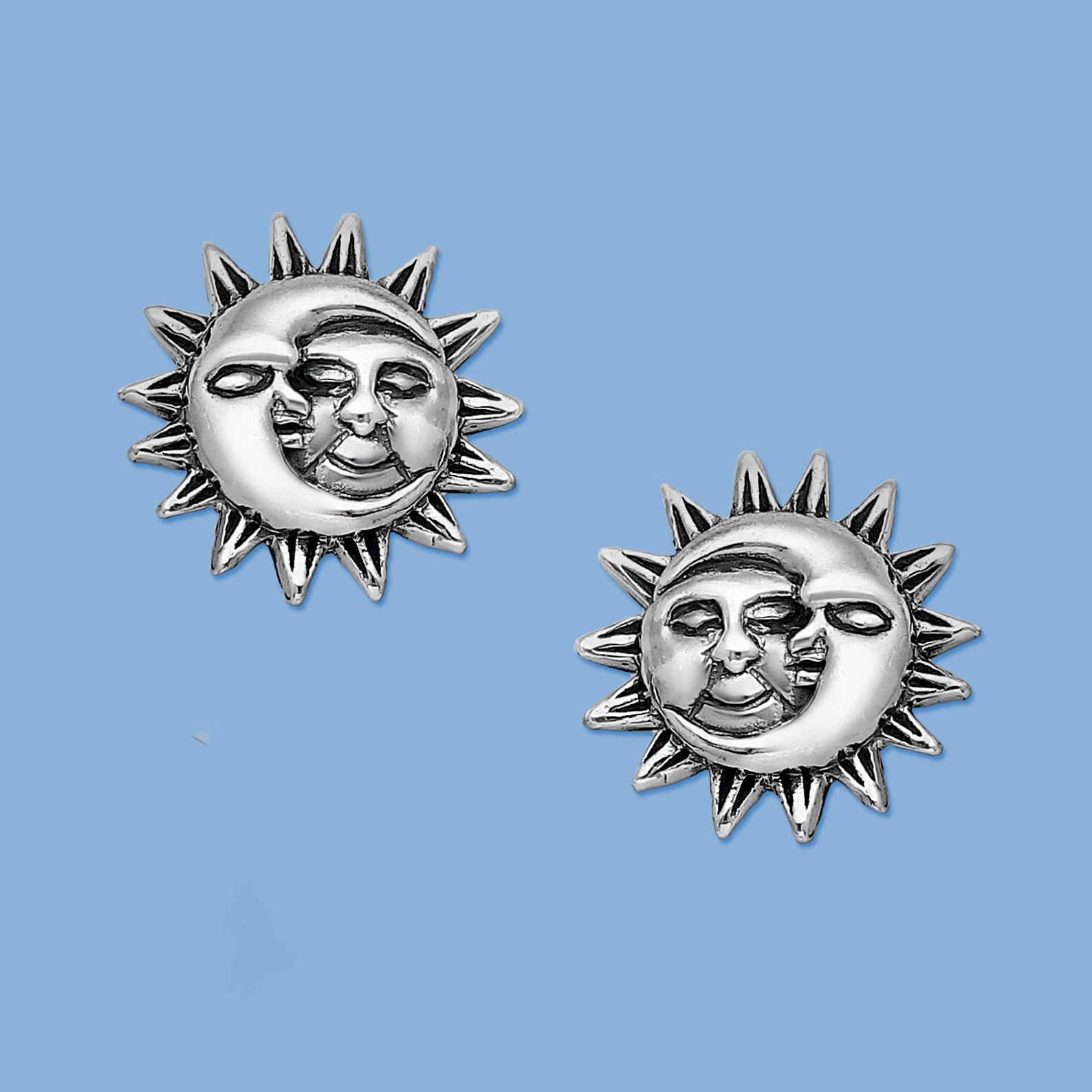 Moon And Sun  earrings, Silver Stud Earrings