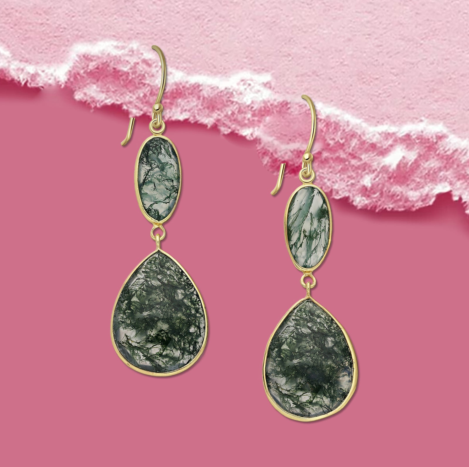 Moss Agate ,Dangle Earrings