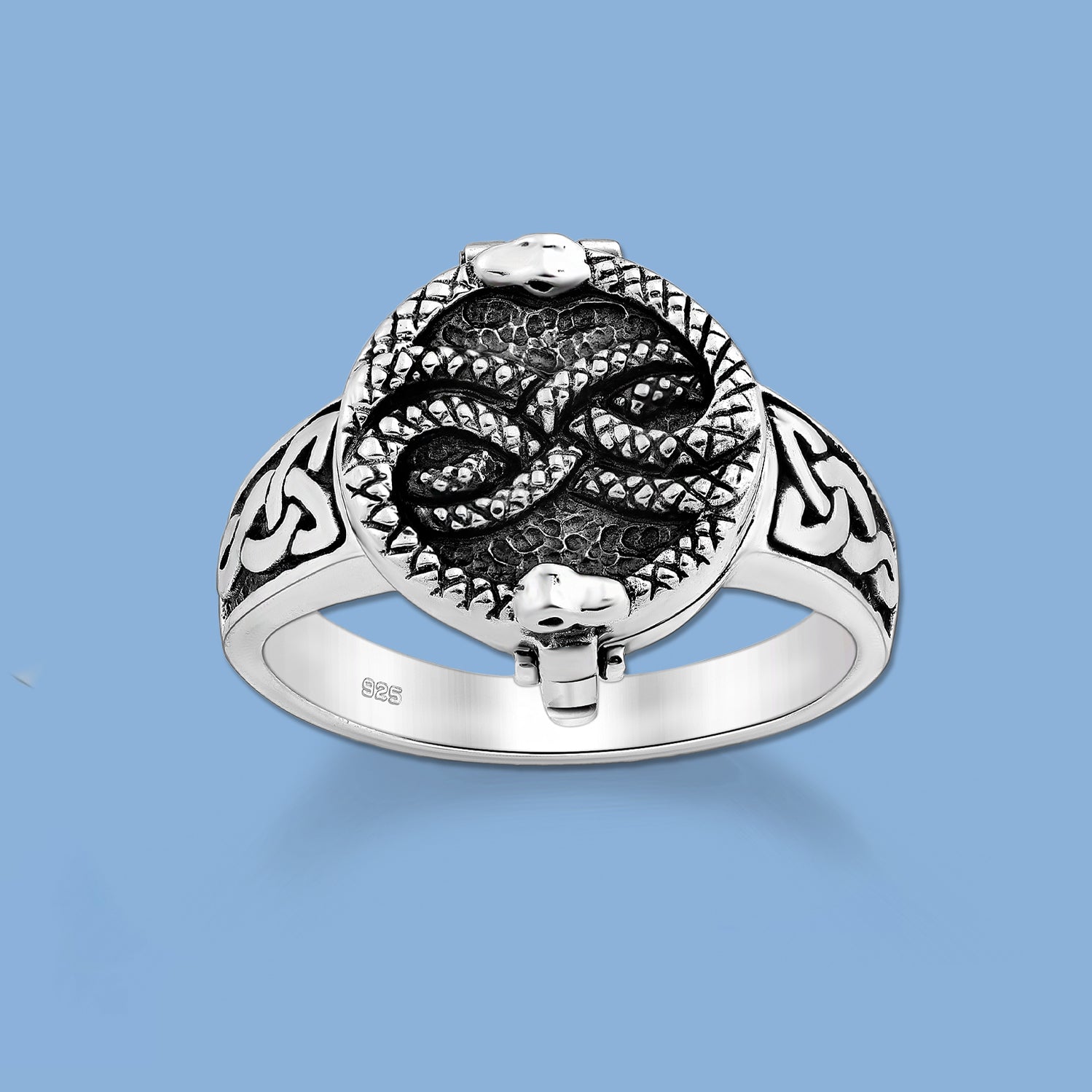 Ouroboros Ring, poison ring,  Silver Locket Ring