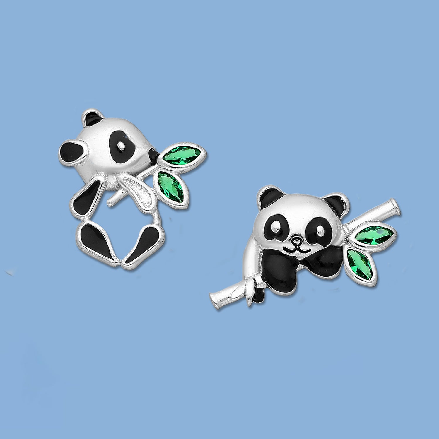 Panda stud earrings, bamboo earrings, leaf earrings