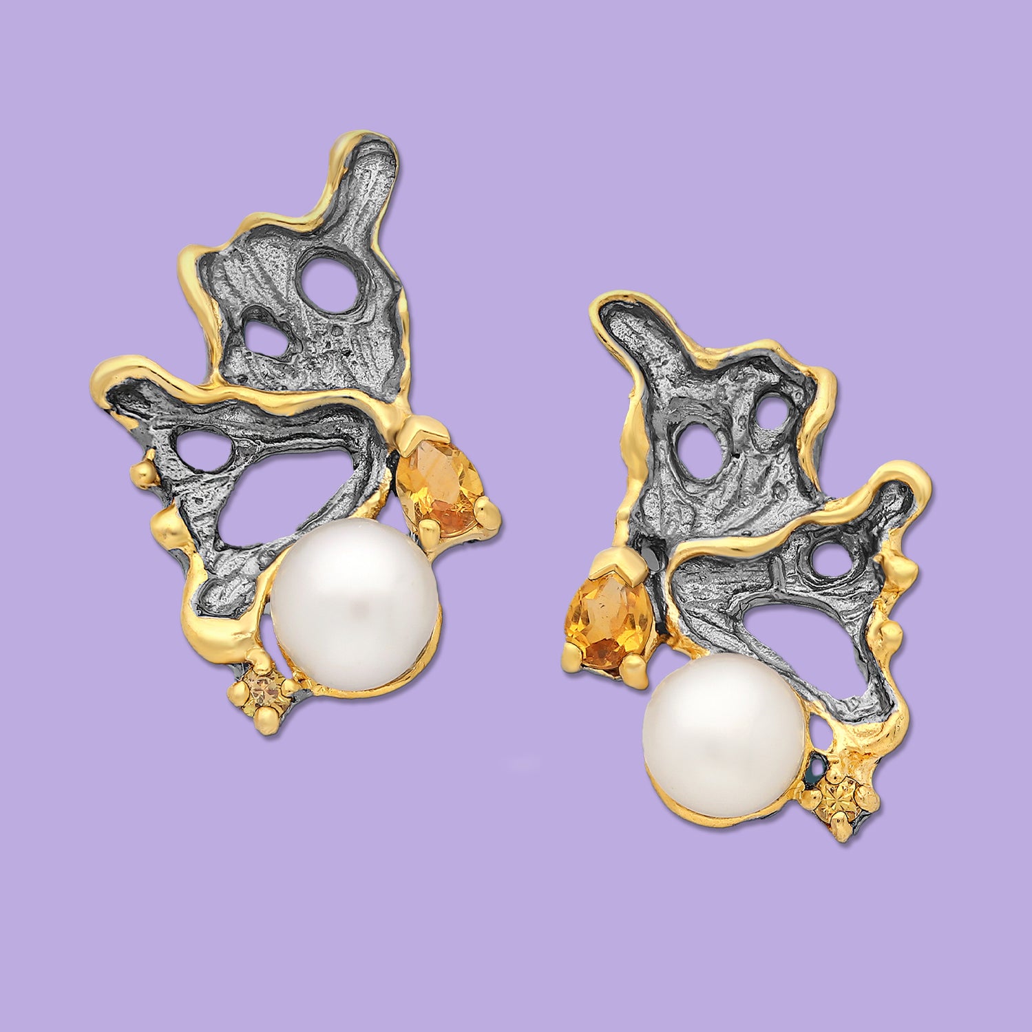 Pearl Black earrings,  Citrine Black earrings