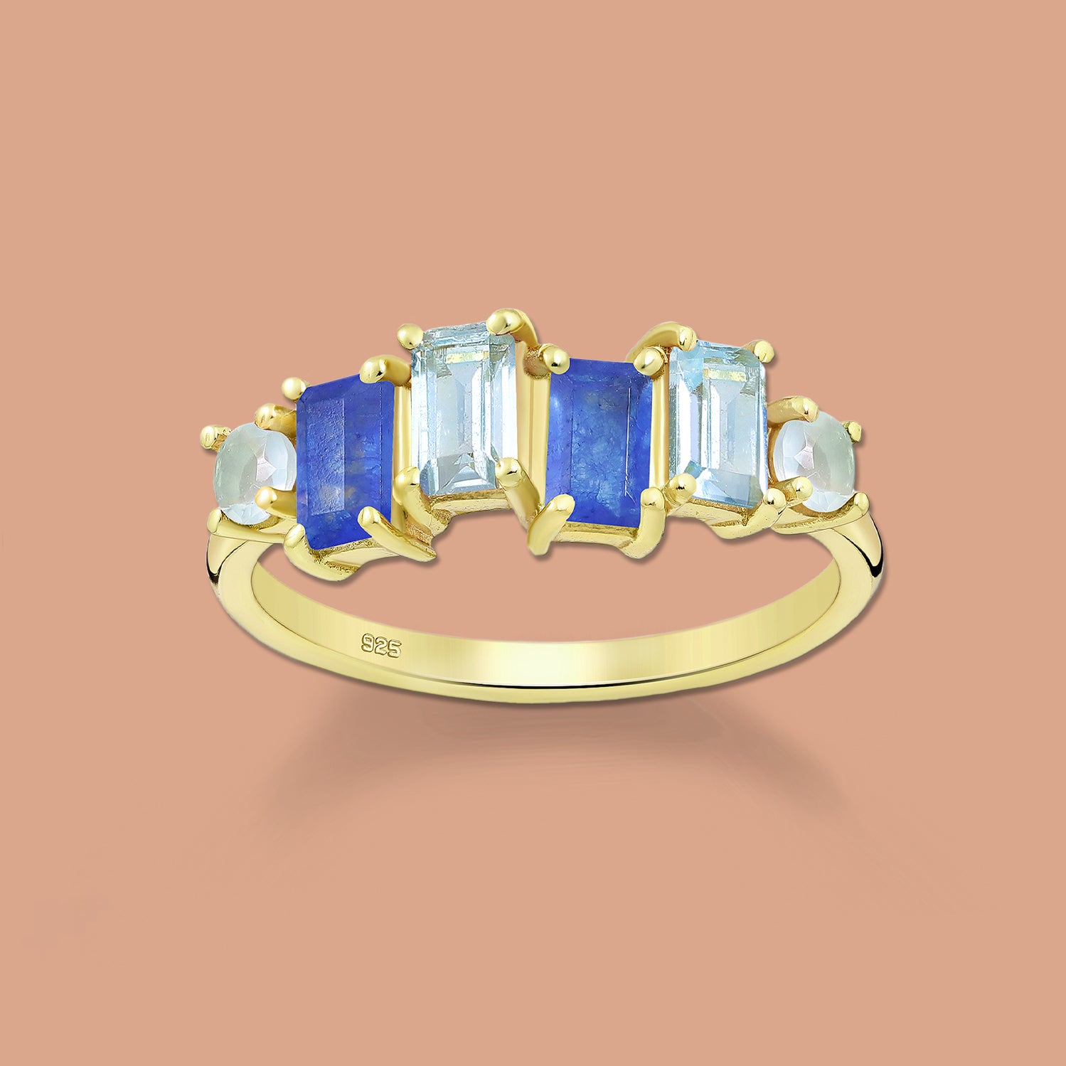 Silver Ring Sky Blue Topaz and Blue Jade