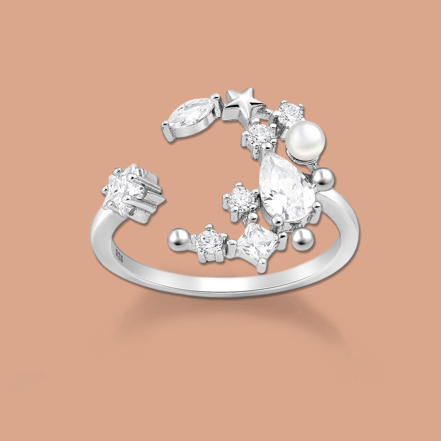 Silver  ring, Moon and Star Ring