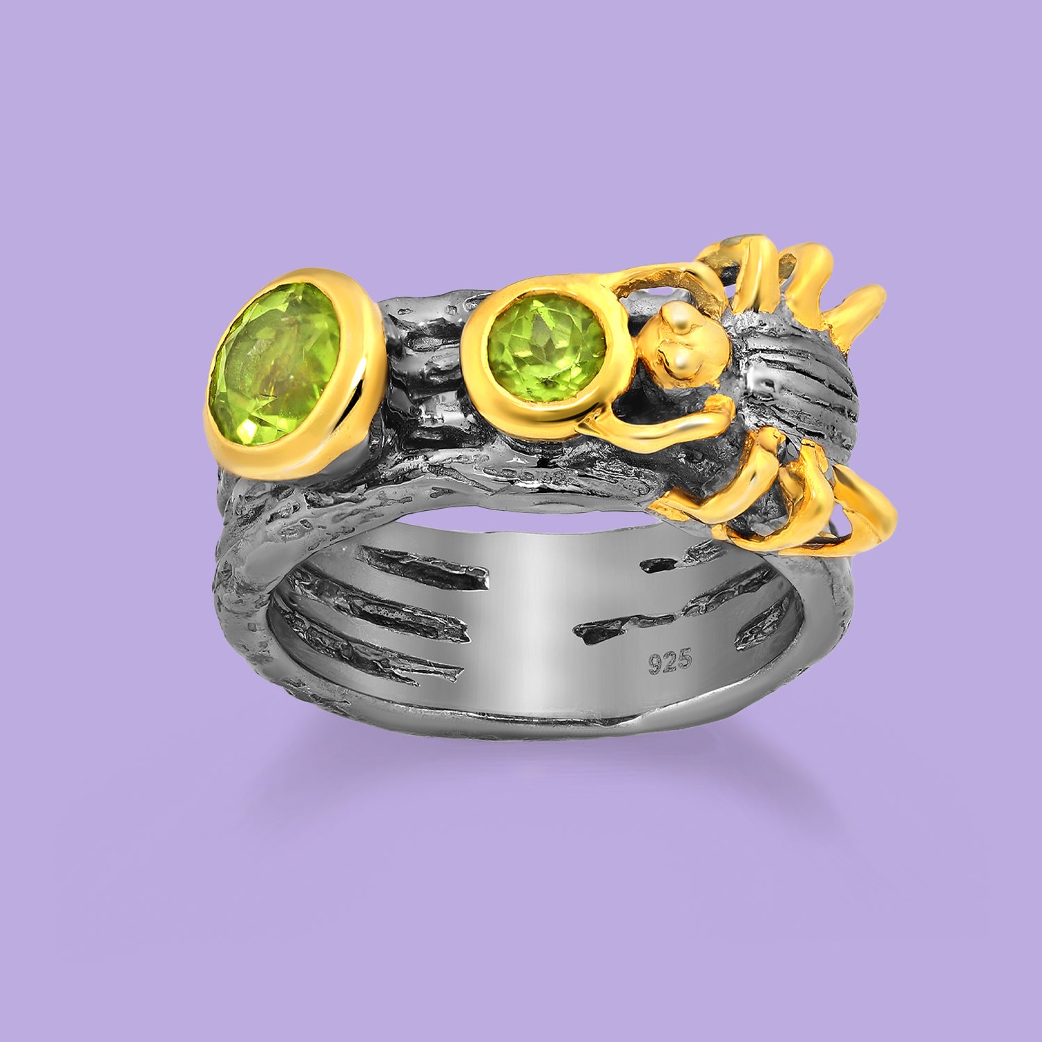 Spider Ring, Black Ring , Peridot ring