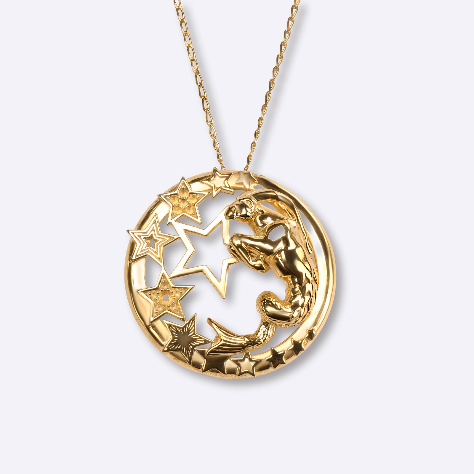 capricorn zodiac necklace in yellow gold with star constellation design, CITIMI