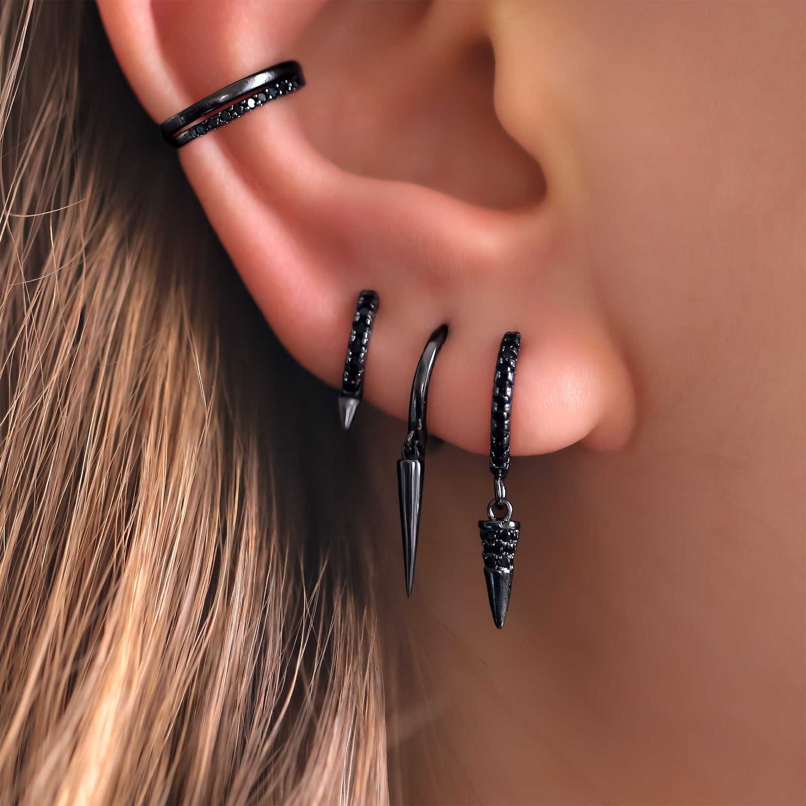 Black Spike Earring Set
