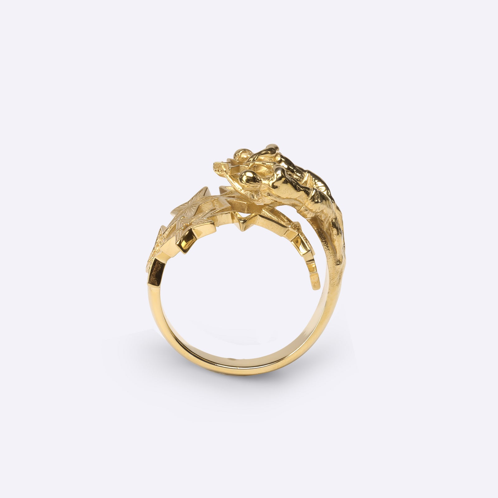 Gemini zodiac sing statement ring in yellow gold with star constellation design and with twins figures, Pride Gift, personalized gift, CITIMI
