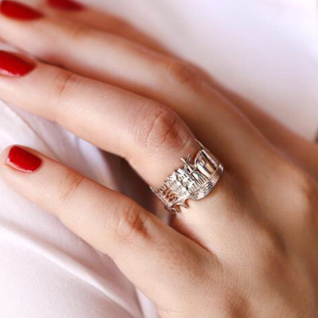 sterling silver ring, Amsterdam Ring, architectural ring