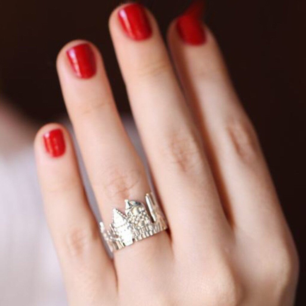 Sterling silver ring, cityscape ring, barcelona ring
