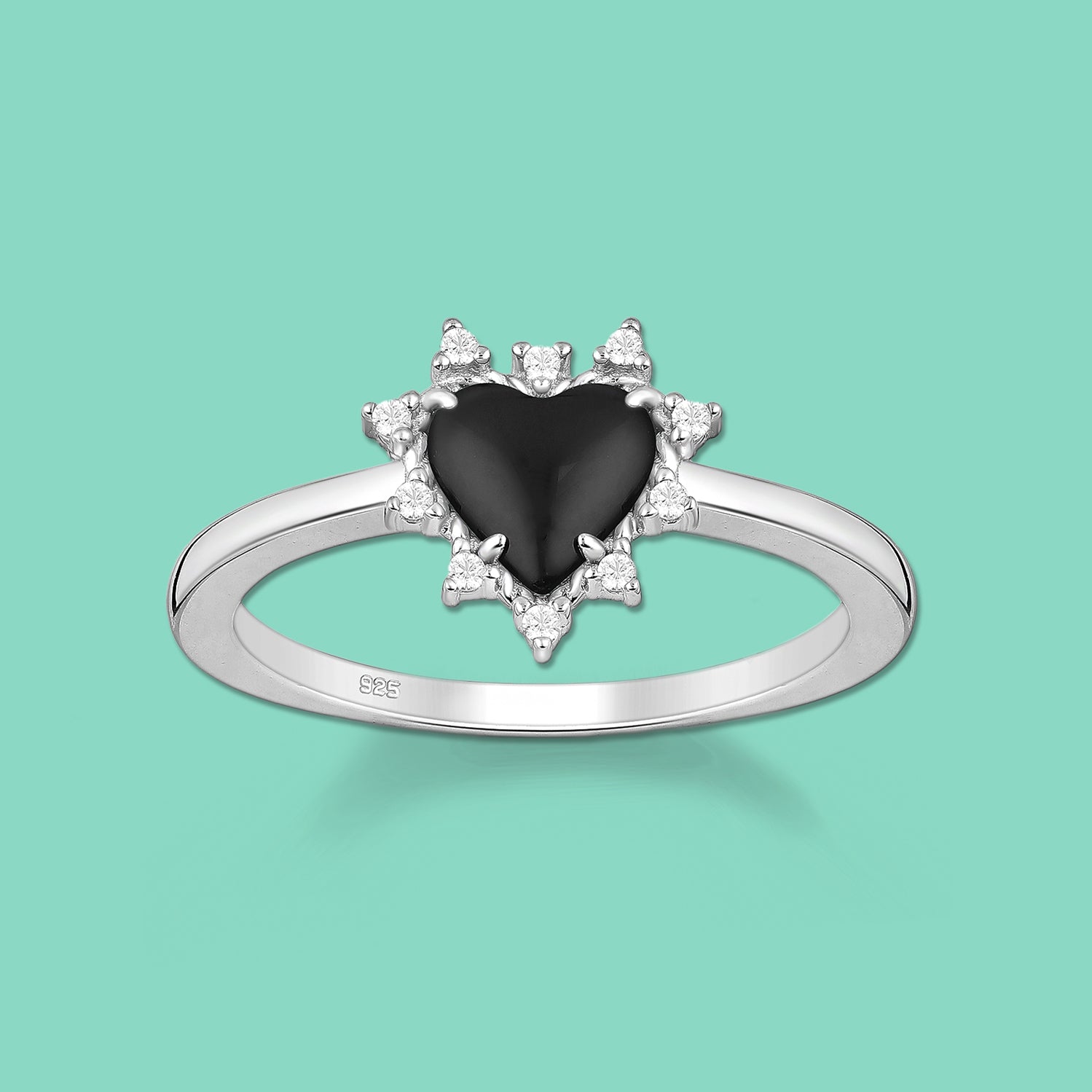 925 Sterling Silver Black Heart Ring 