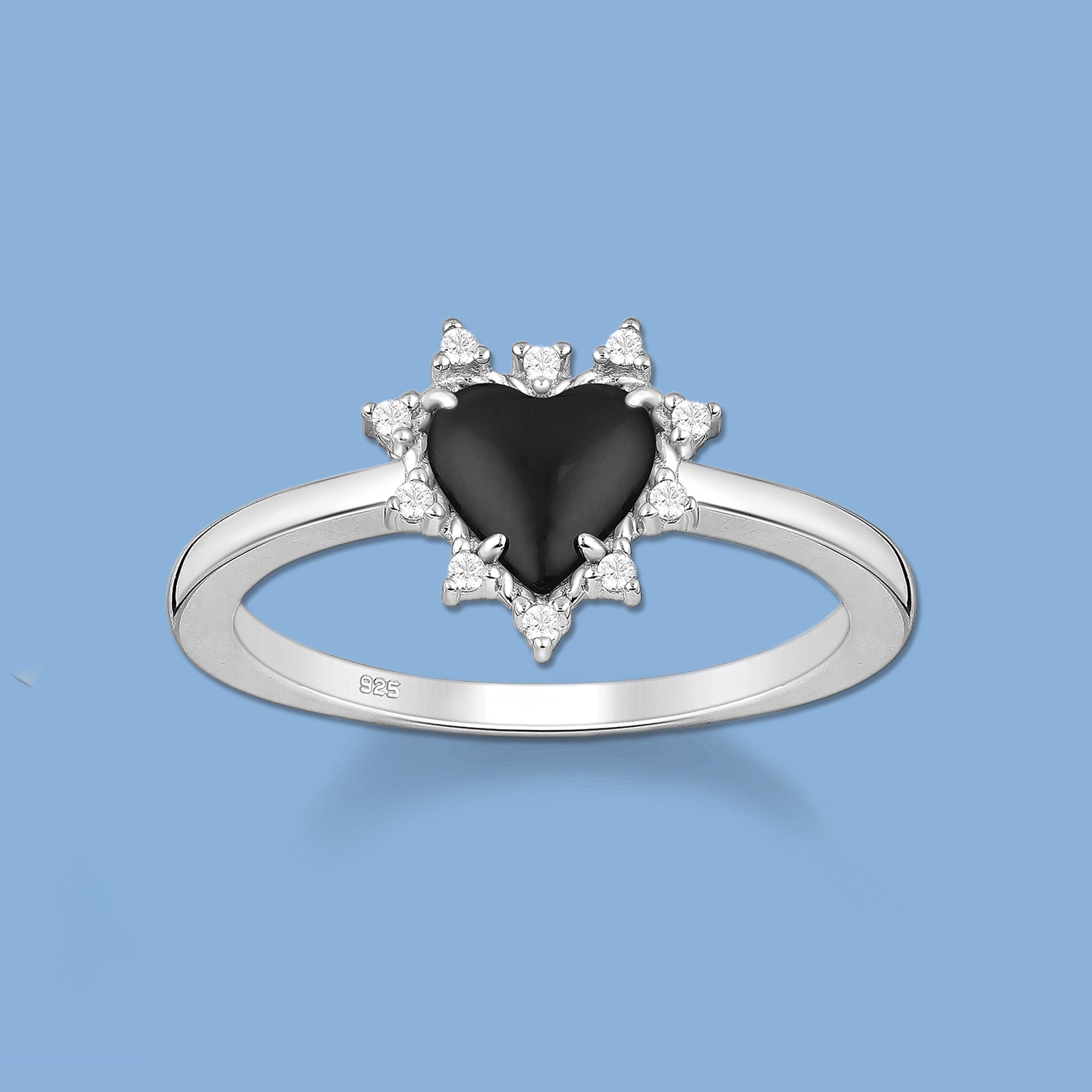 925 Sterling Silver Black Heart Ring 