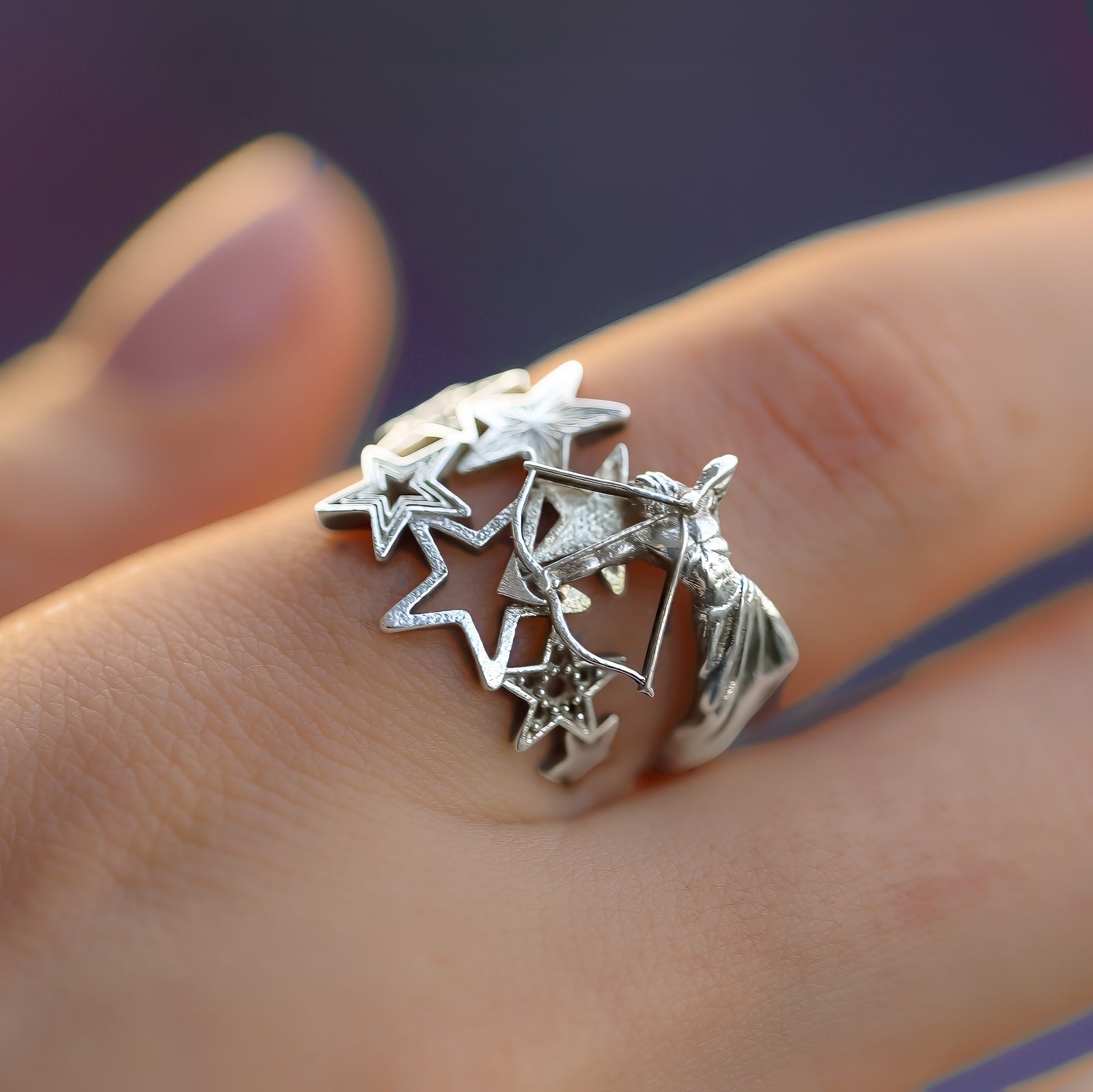 Sterling silver sagittarius ring with archer figure, gift for November December birthday, CITIMI