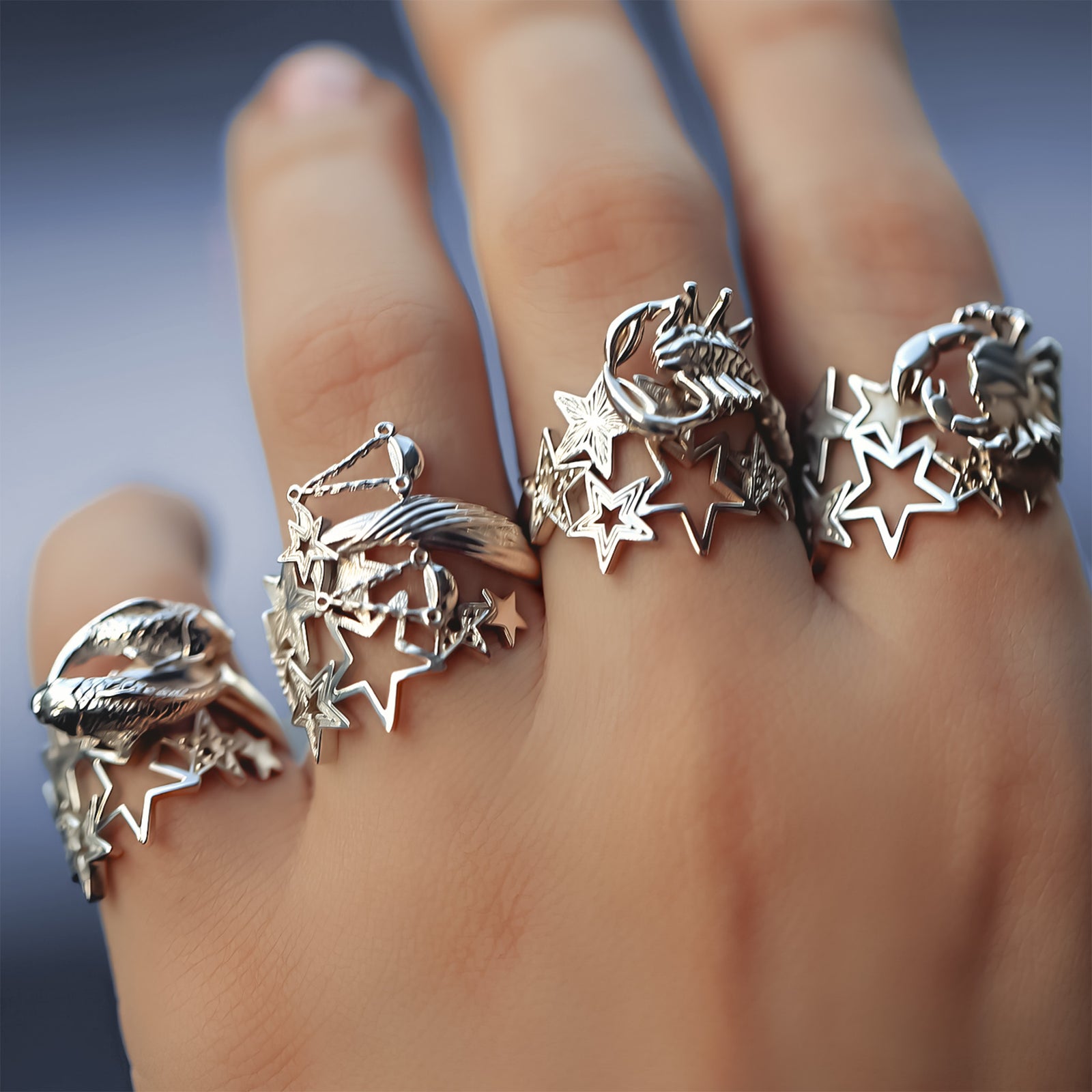 CITIMI zodiac rings collection in sterling silver with constellation stars,  birthday gift