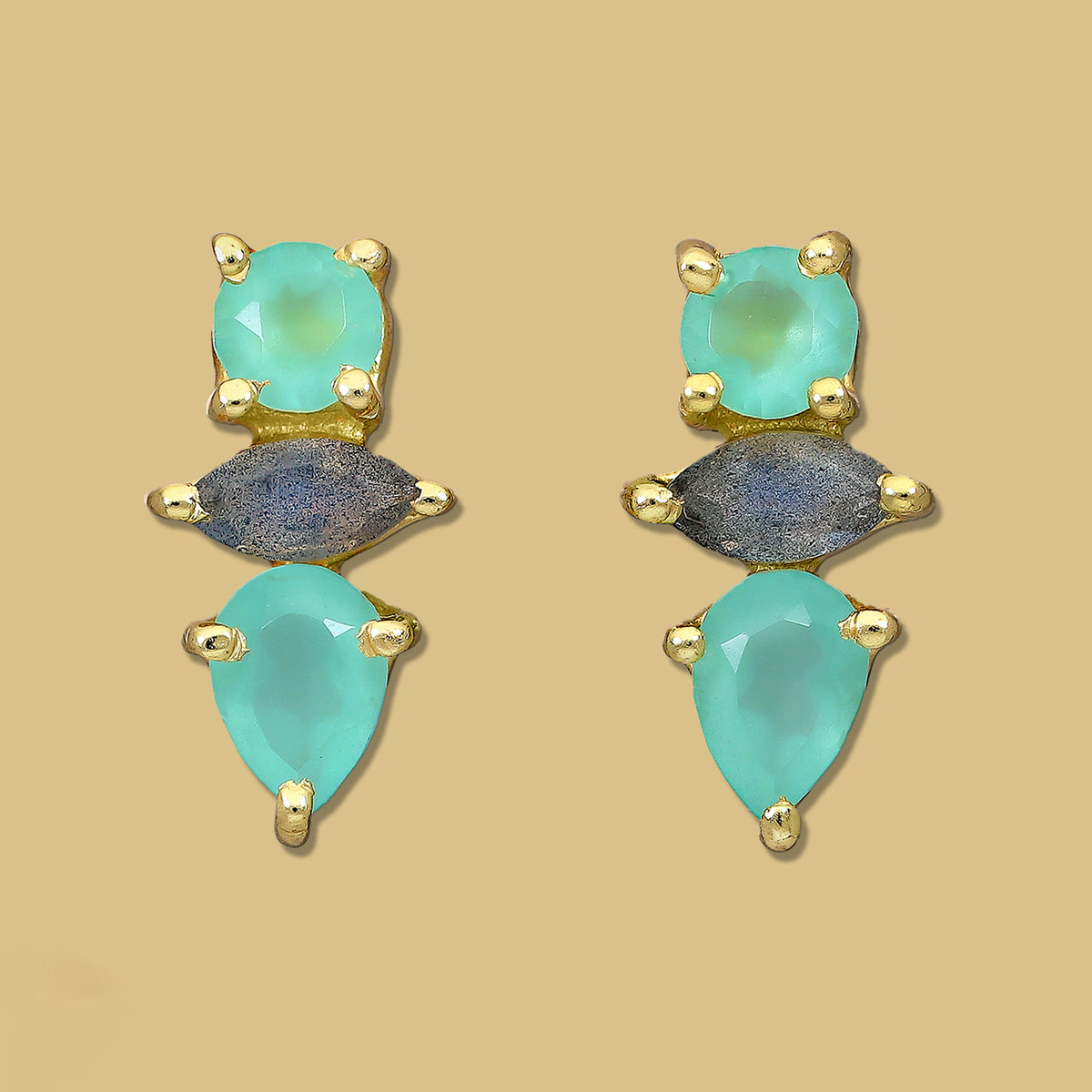 Aqua Chalcedony and Labradorite earrings, spike earrings