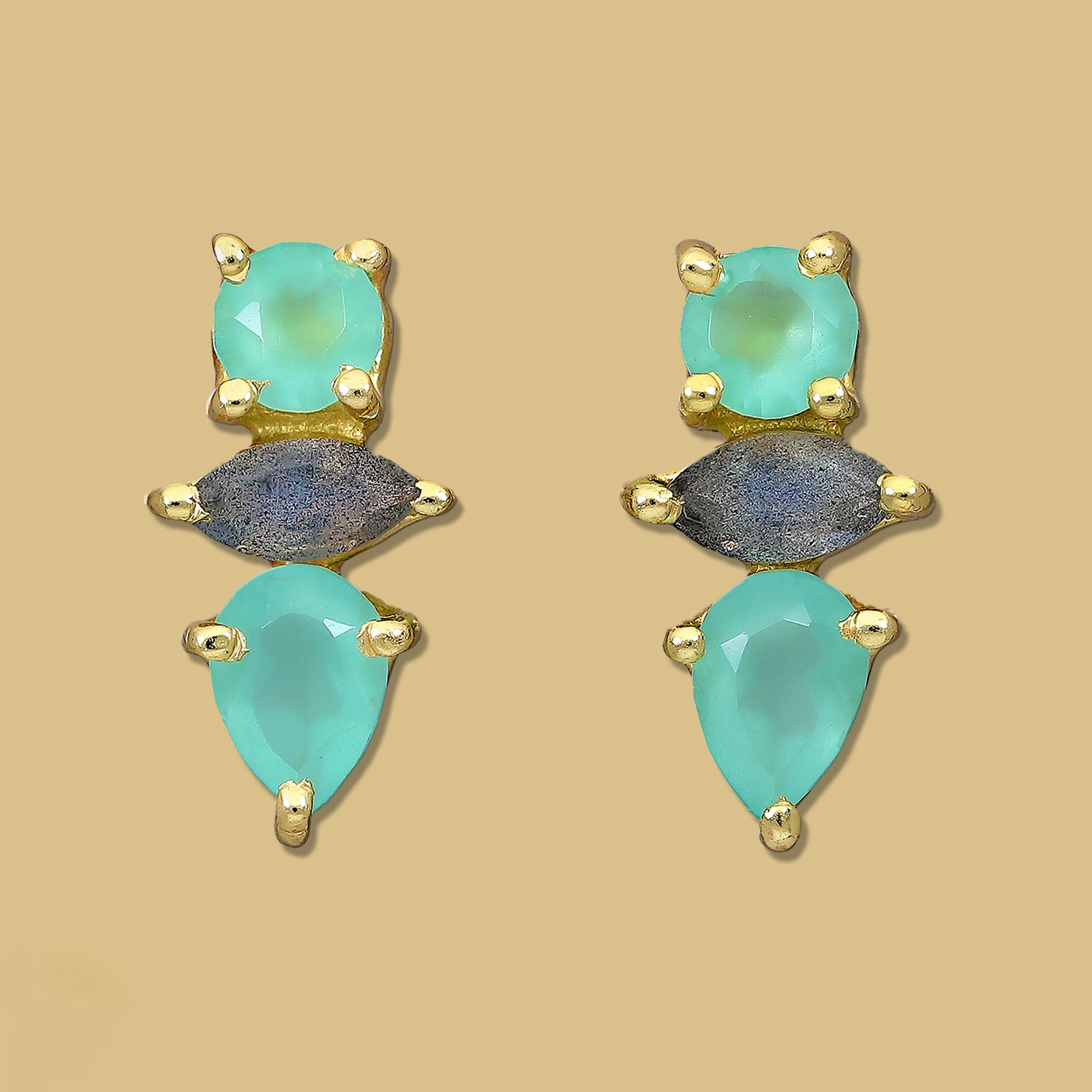 Aqua Chalcedony and Labradorite earrings, spike earrings