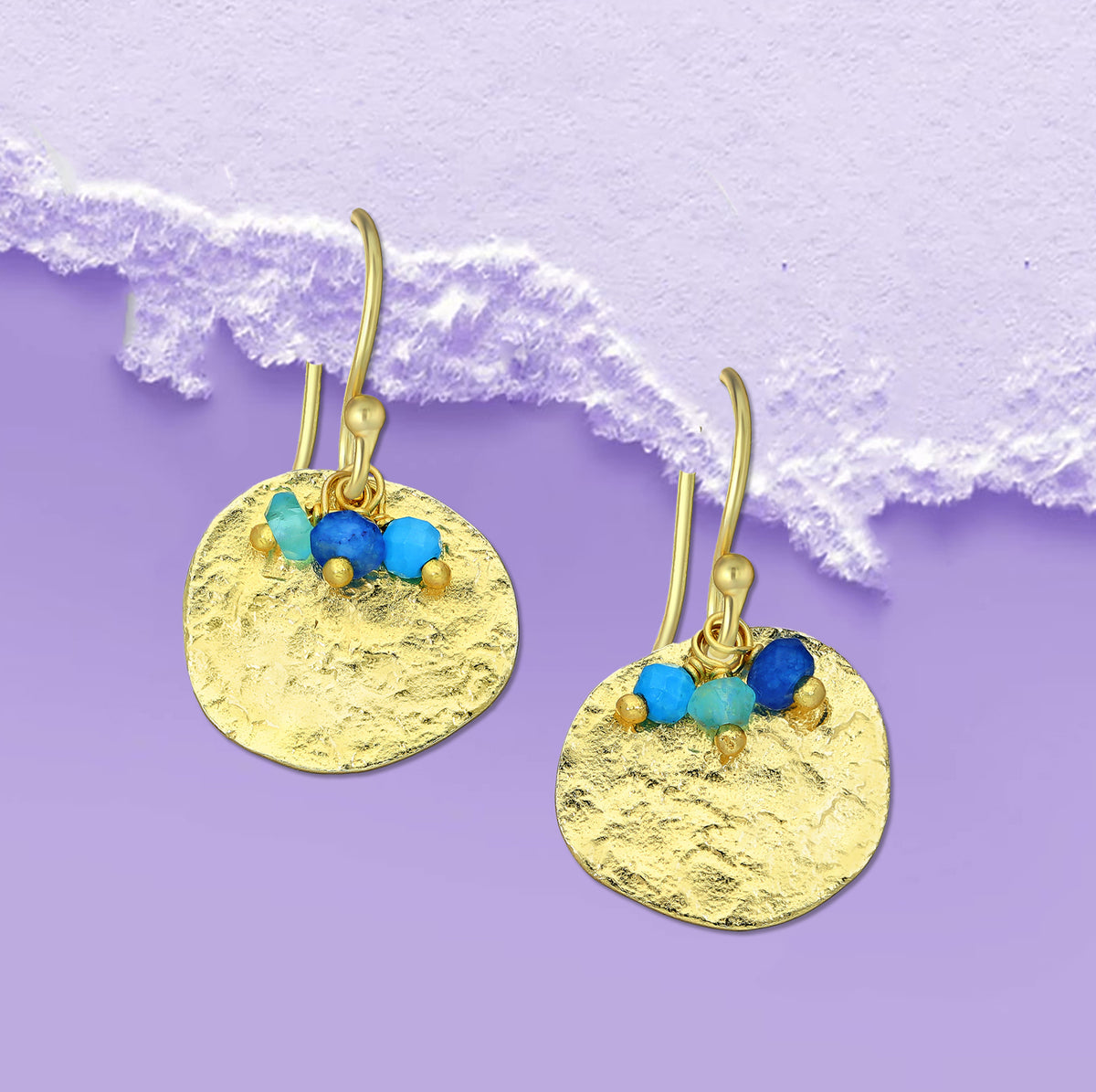 Boho earrings, beaded  earrings, gold disk earrings