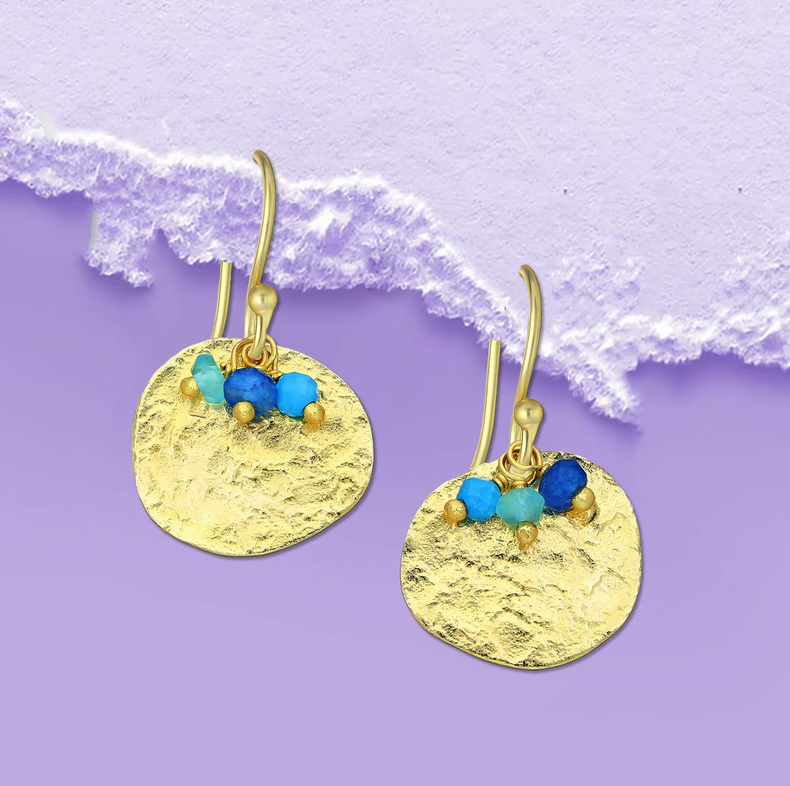 Boho earrings, beaded  earrings, gold disk earrings