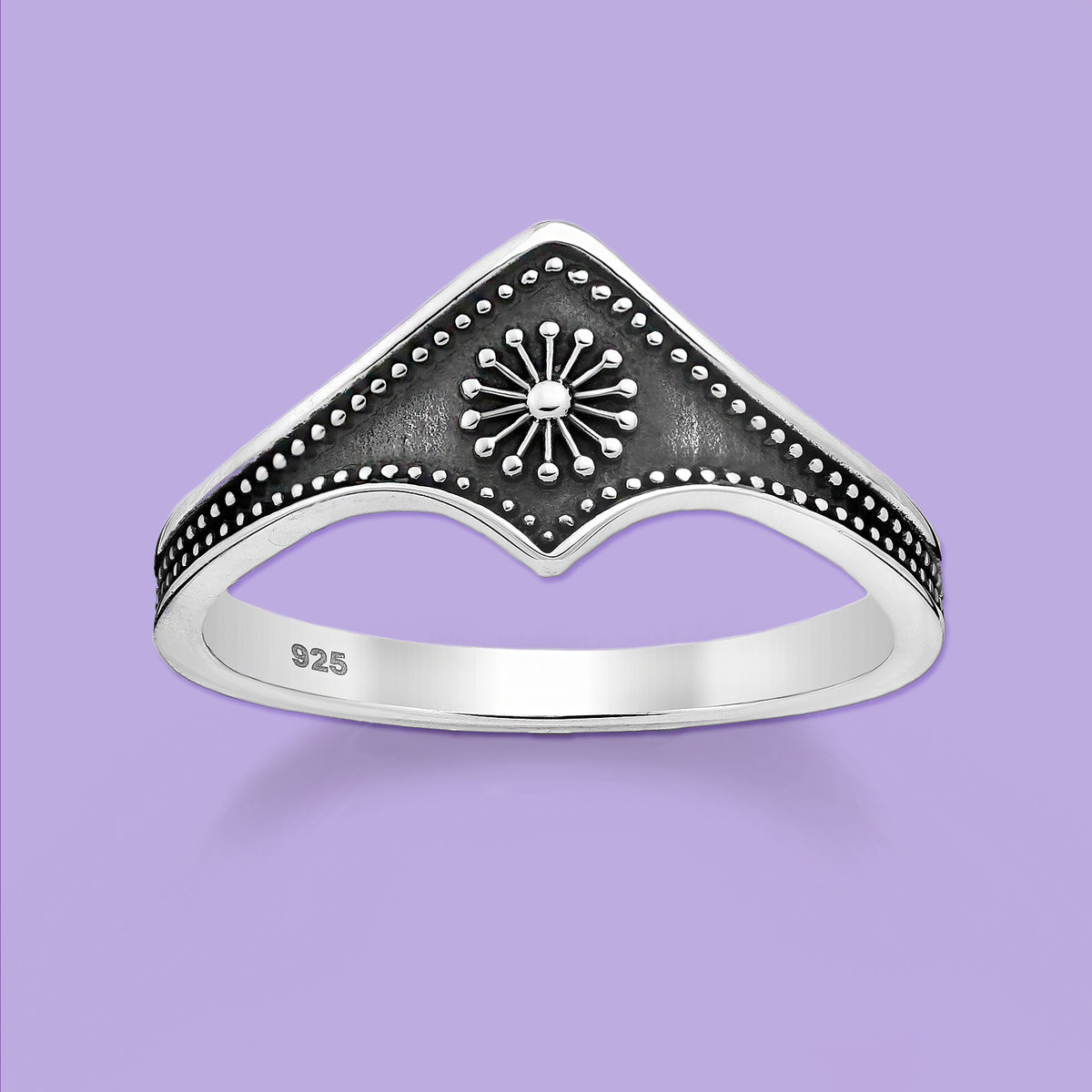 Chevron Flower Ring, silver ring