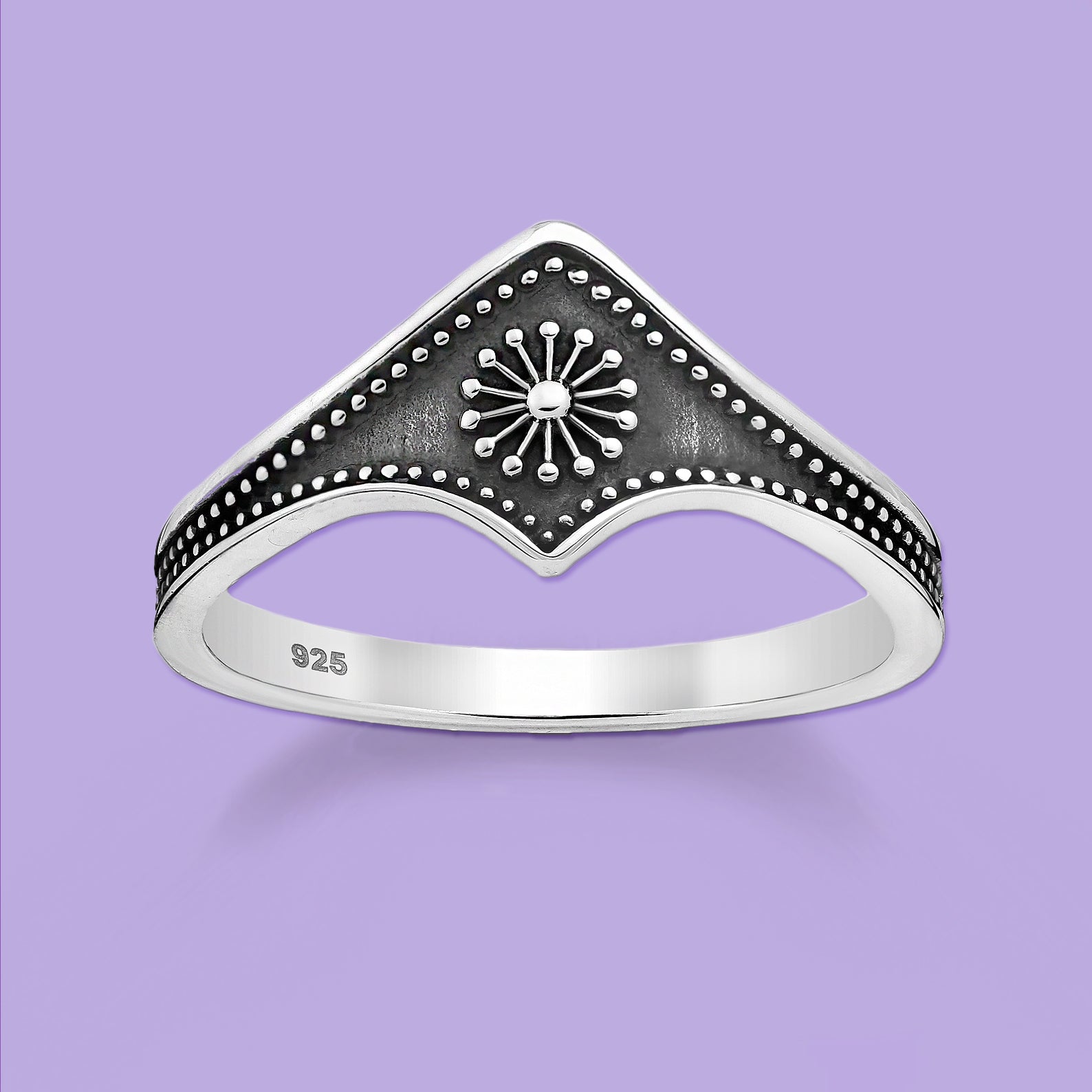 Chevron Flower Ring, silver ring