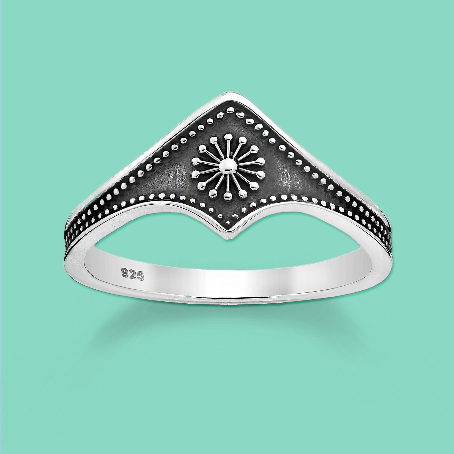 Chevron Flower Ring, black jewelry