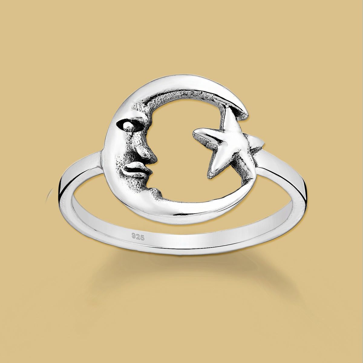 Crescent Moon and Star Silver Ring