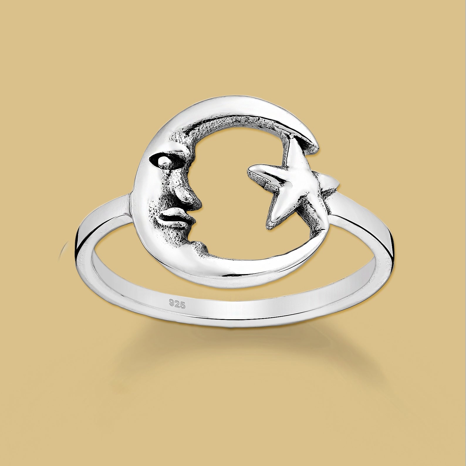 Crescent Moon and Star Silver Ring