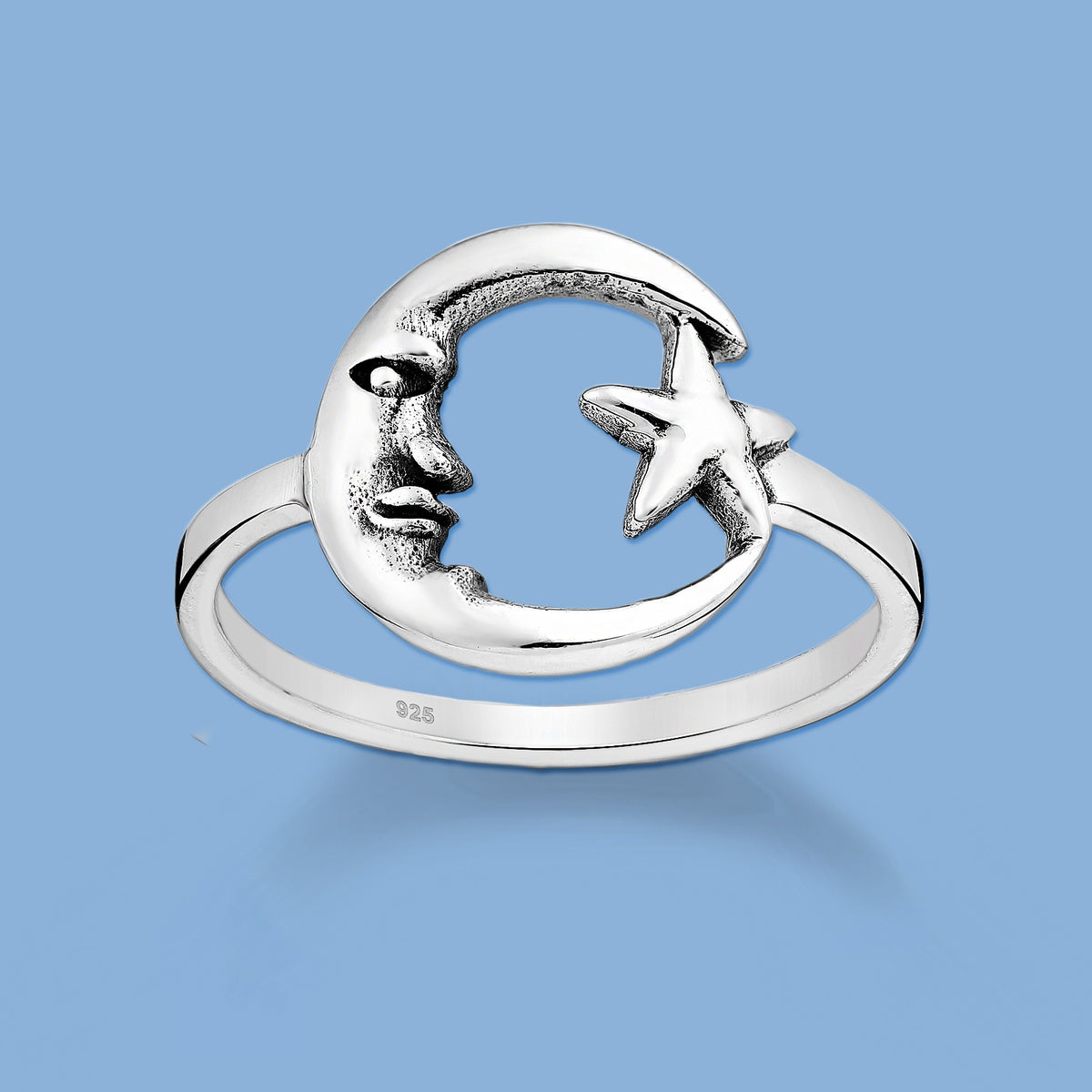 Crescent Moon and Star Silver Ring
