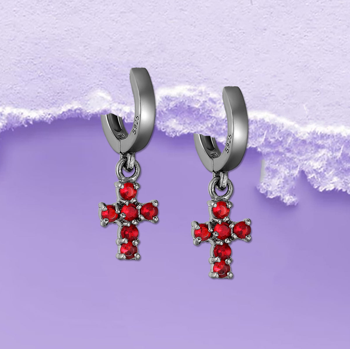 Black Earrings, Cross hoops, mens earrings