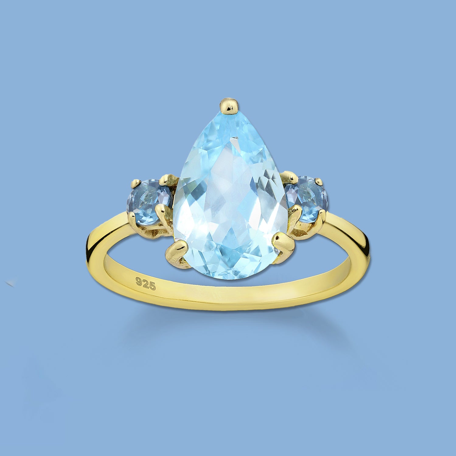 Droplet Ring with London Blue Topaz and Sky-Blue Topaz, silver ring, gold ring, blue ring