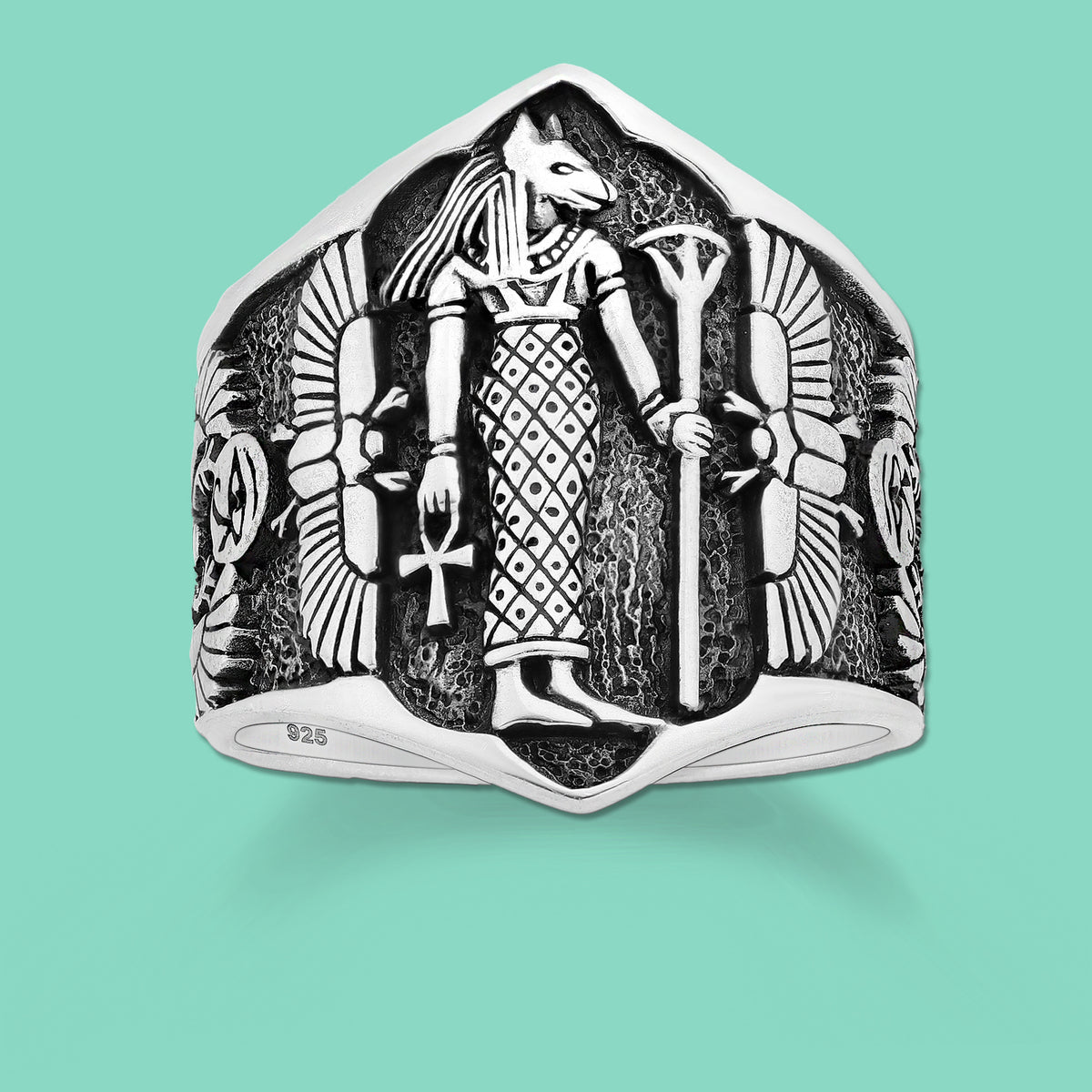  Egyptian Ring, Scarab Beetle and Cross Ring, Egyptian Deity