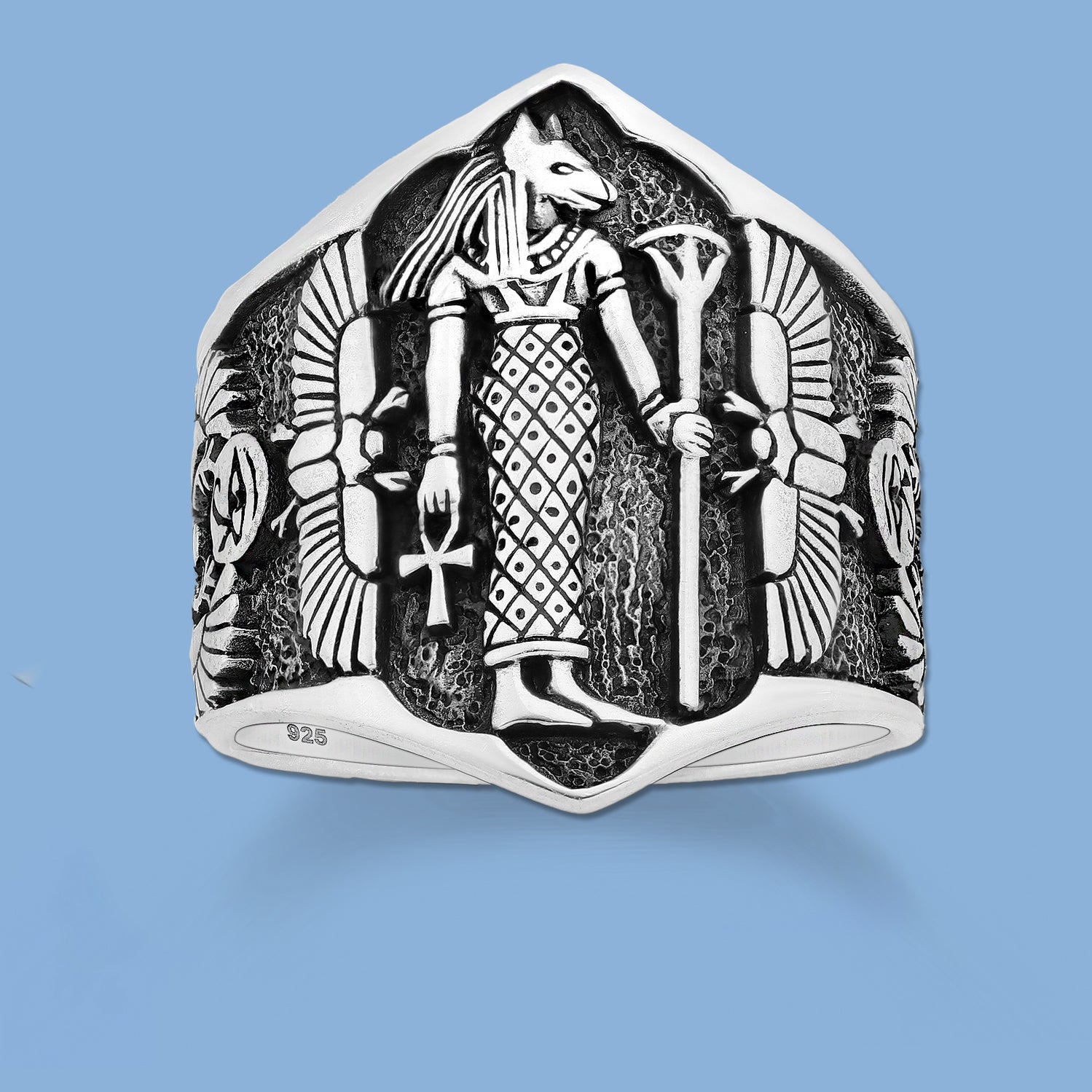  Egyptian Scarab Beetle and Cross Ring , silver ring for him