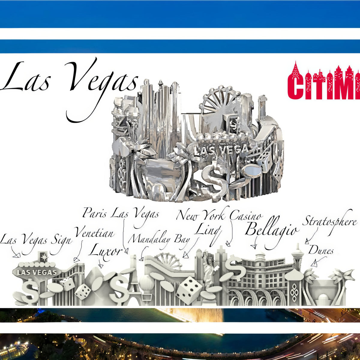 Cityscape Ring ⠀Las Vegas in Sterling Silver