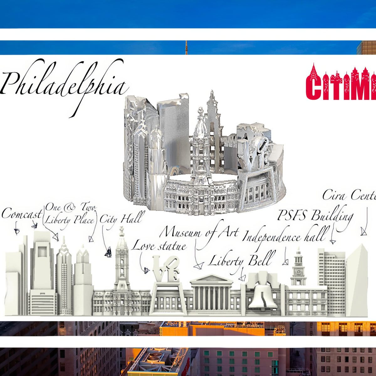 Cityscape Ring Philadelphia in Sterling Silver