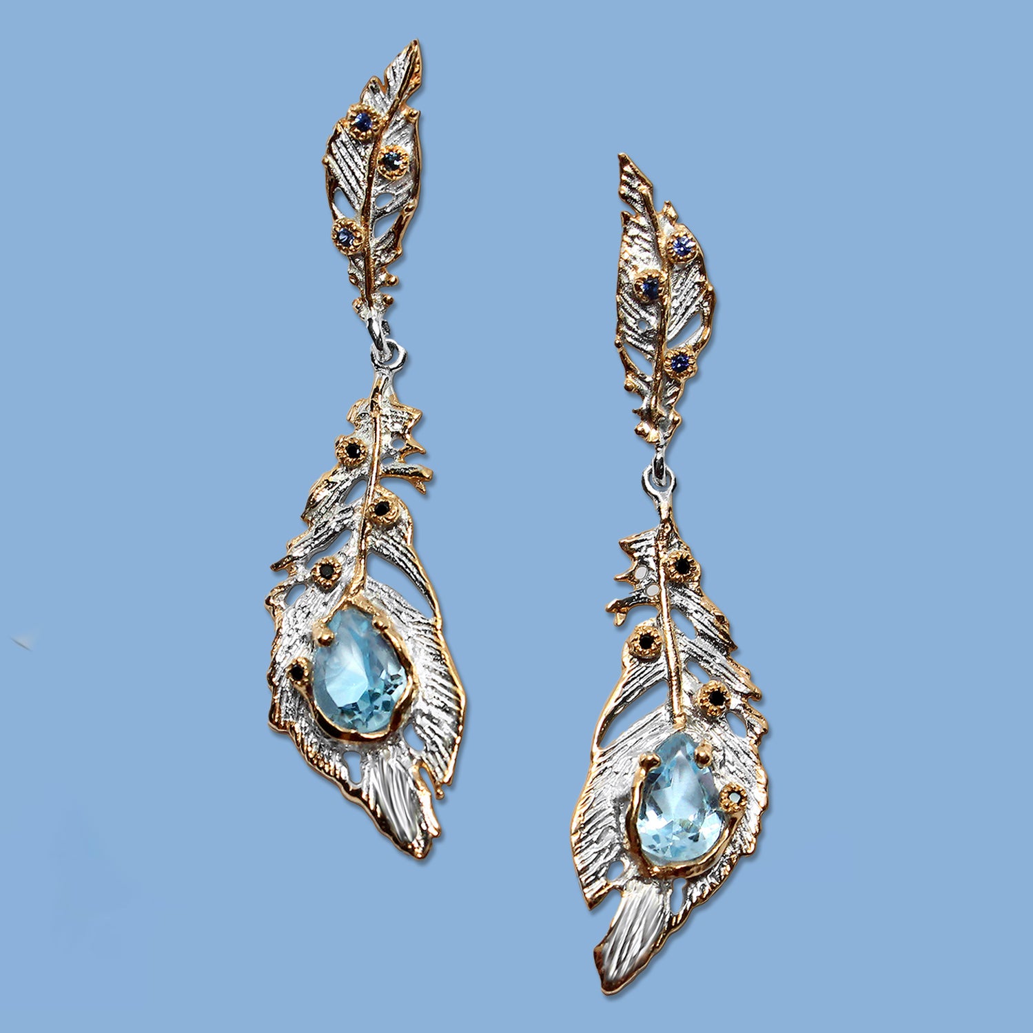 sky blue topaz earrings,Feather Earrings 