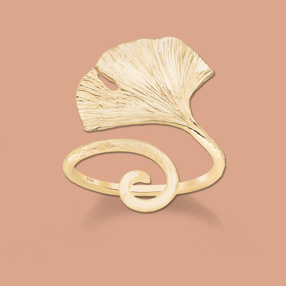 Ginkgo Leaf Silver Adjustable Ring