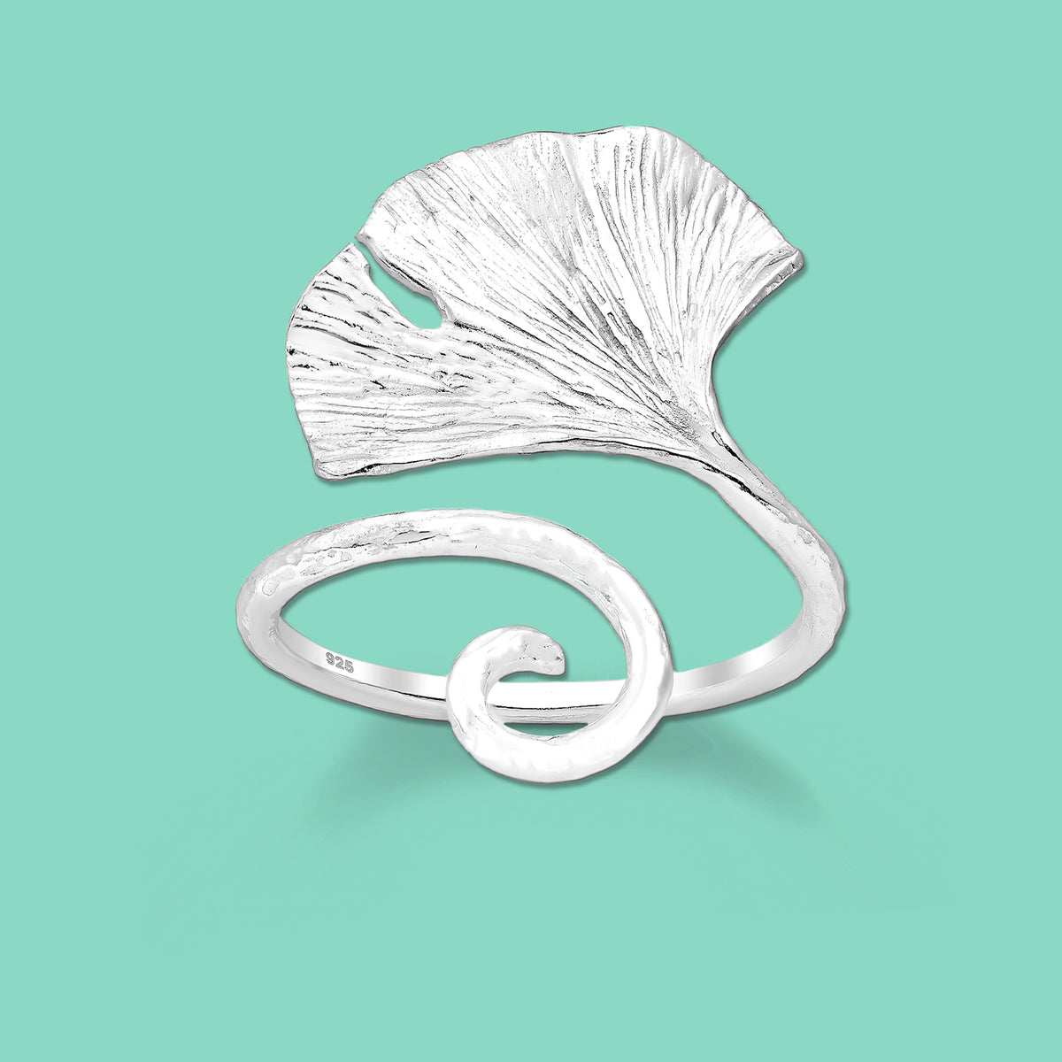 Ginkgo Leaf Silver Adjustable Ring 3
