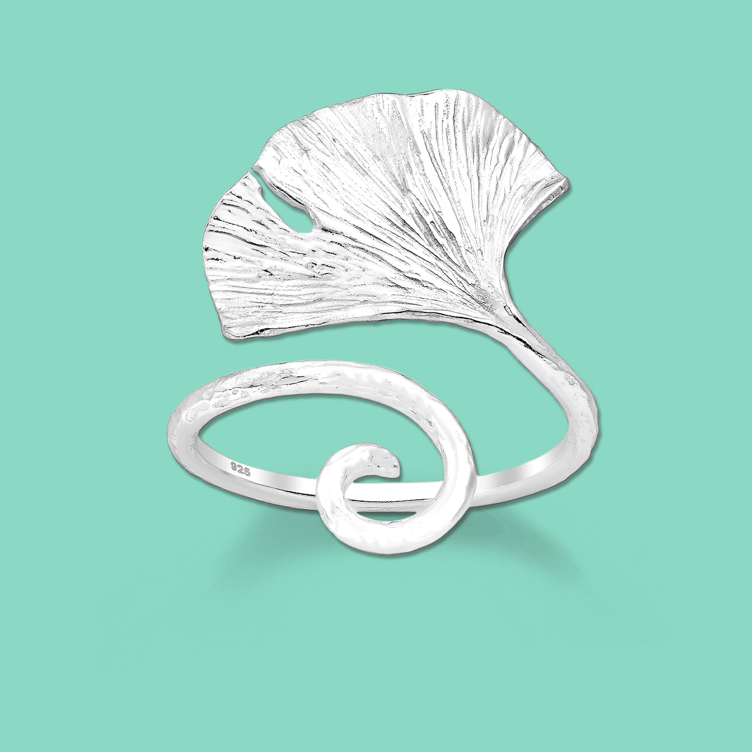 Ginkgo Leaf Silver Adjustable Ring 3