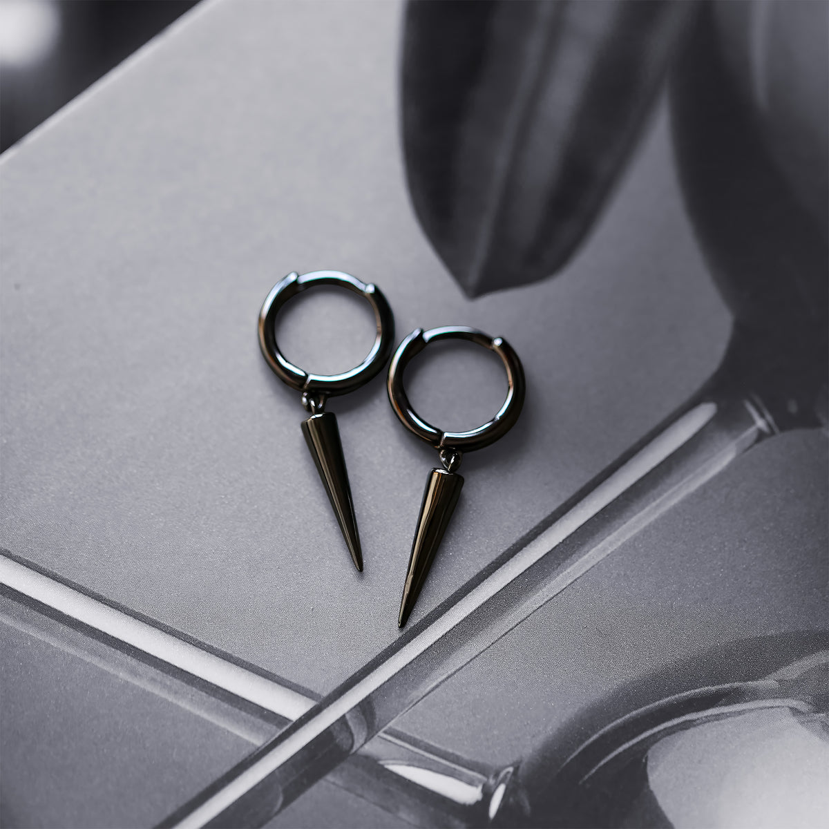Black Spike Huggie Hoop Earrings