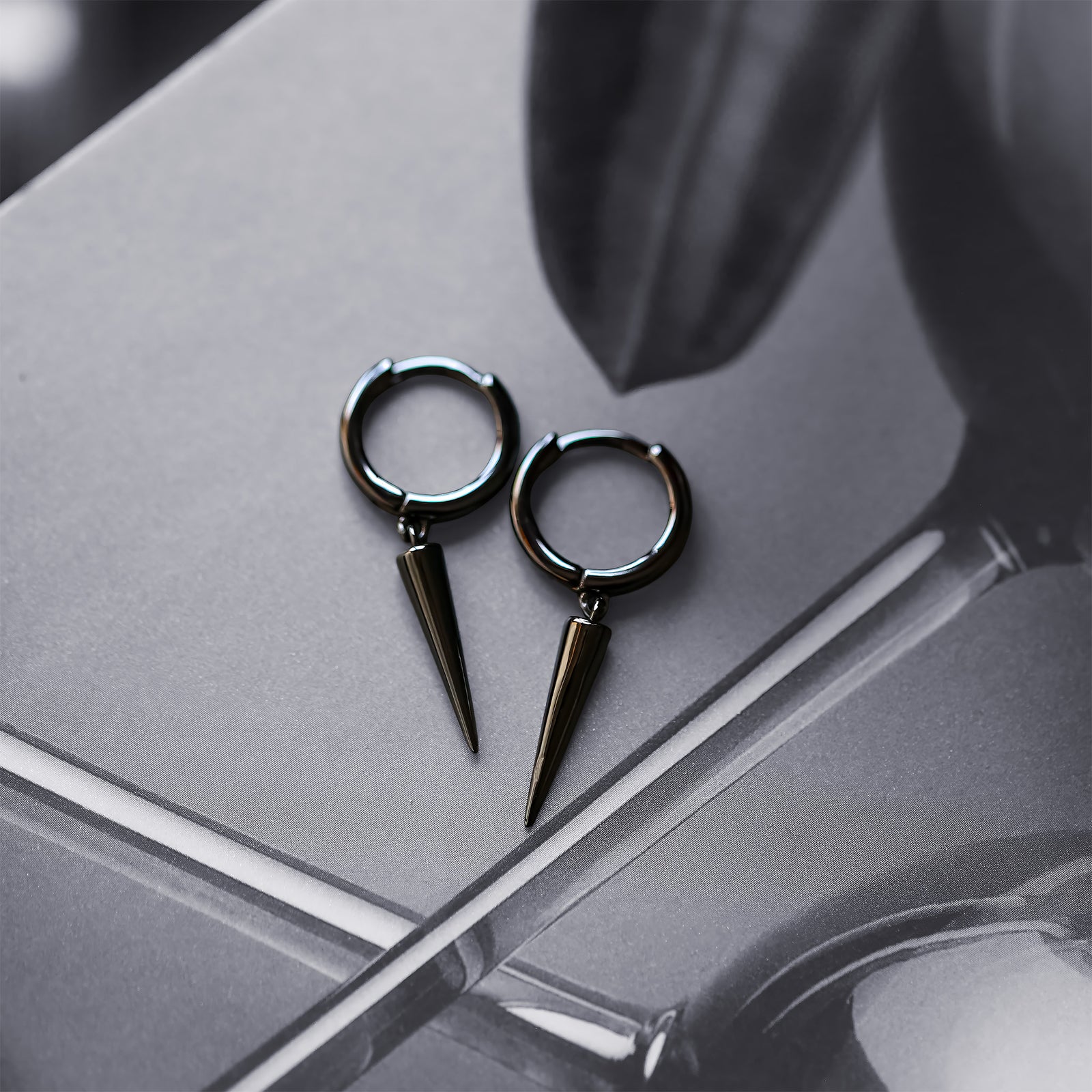 Black Spike Huggie Hoop Earrings