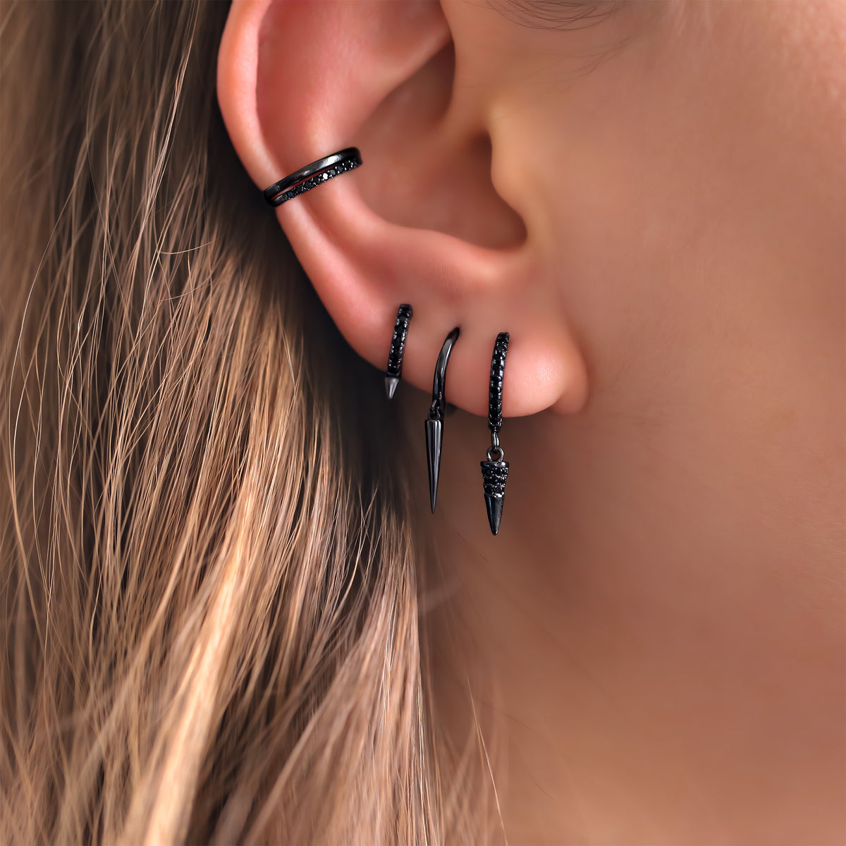 Black Spike Earring Set