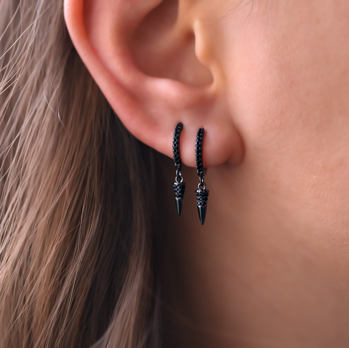Black Huggie Hoop Earrings for Multiple Piercings
