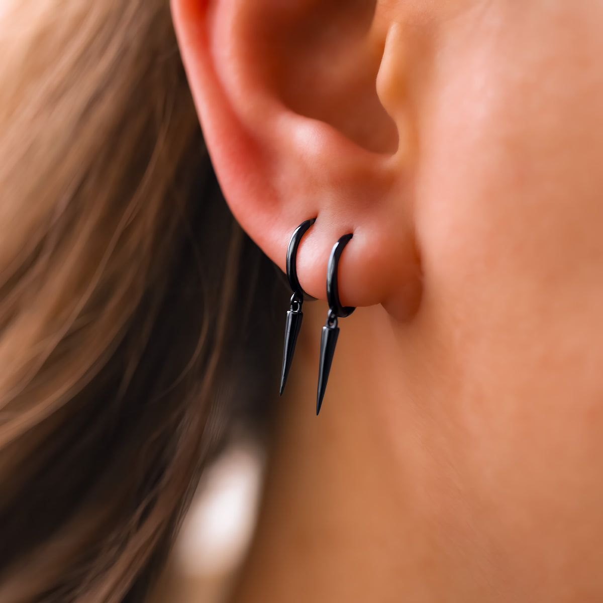 Black Spike Huggie Hoop Earrings