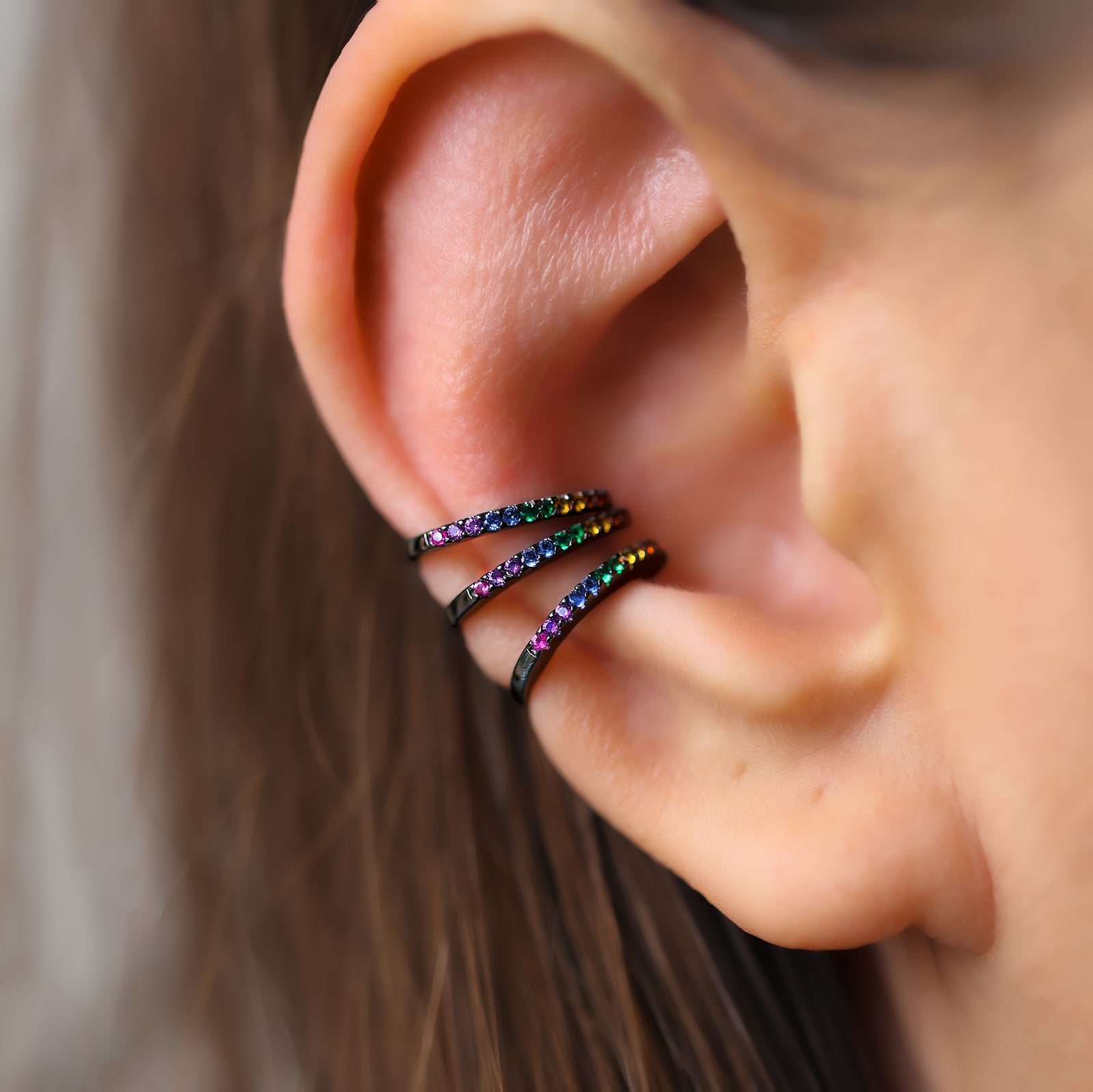 Black Rainbow Ear Cuff